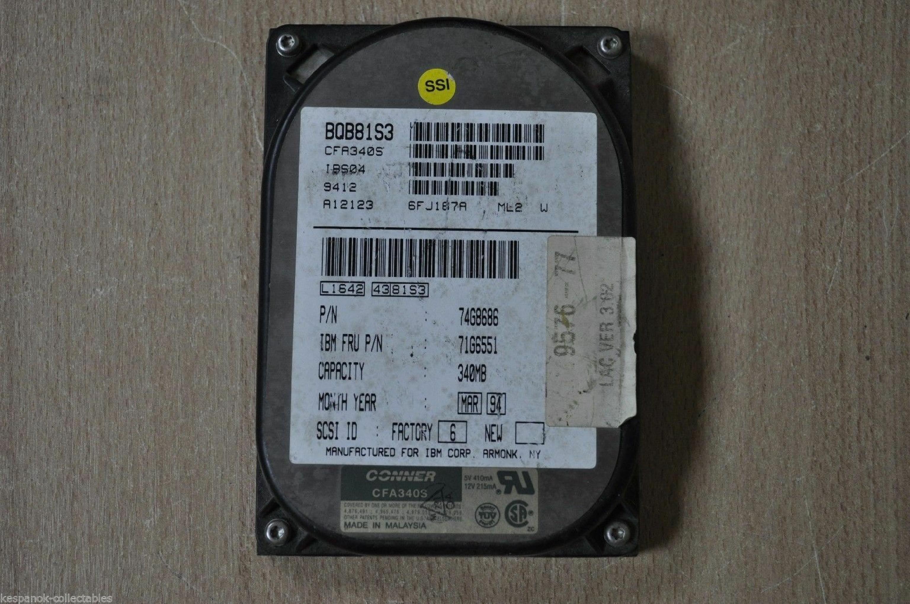 IBM 71G6551 CONNER IDE HARD DRIVE 3.5 INCH 340MB