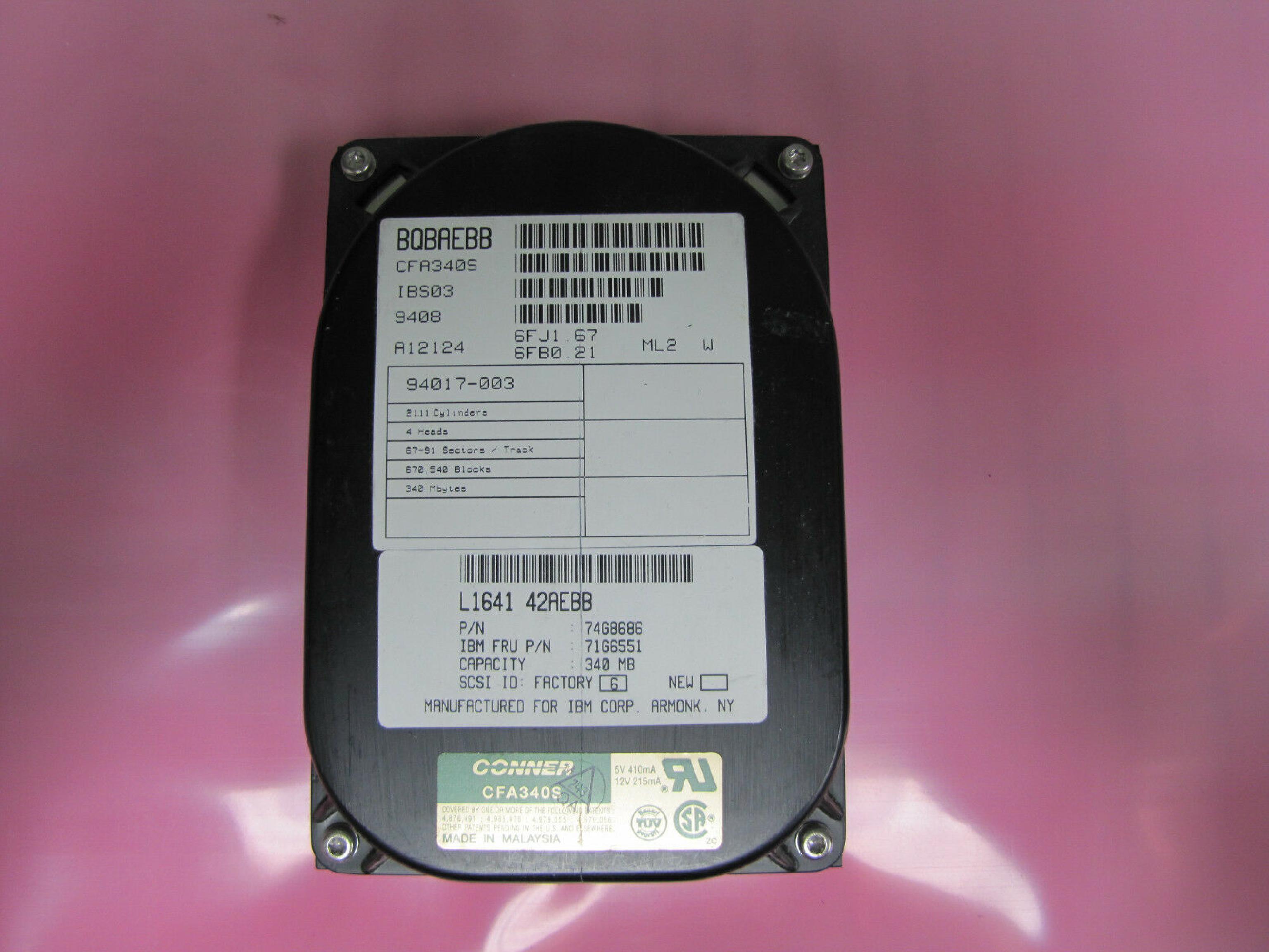 IBM 71G6551 CONNER IDE HARD DRIVE 3.5 INCH 340MB