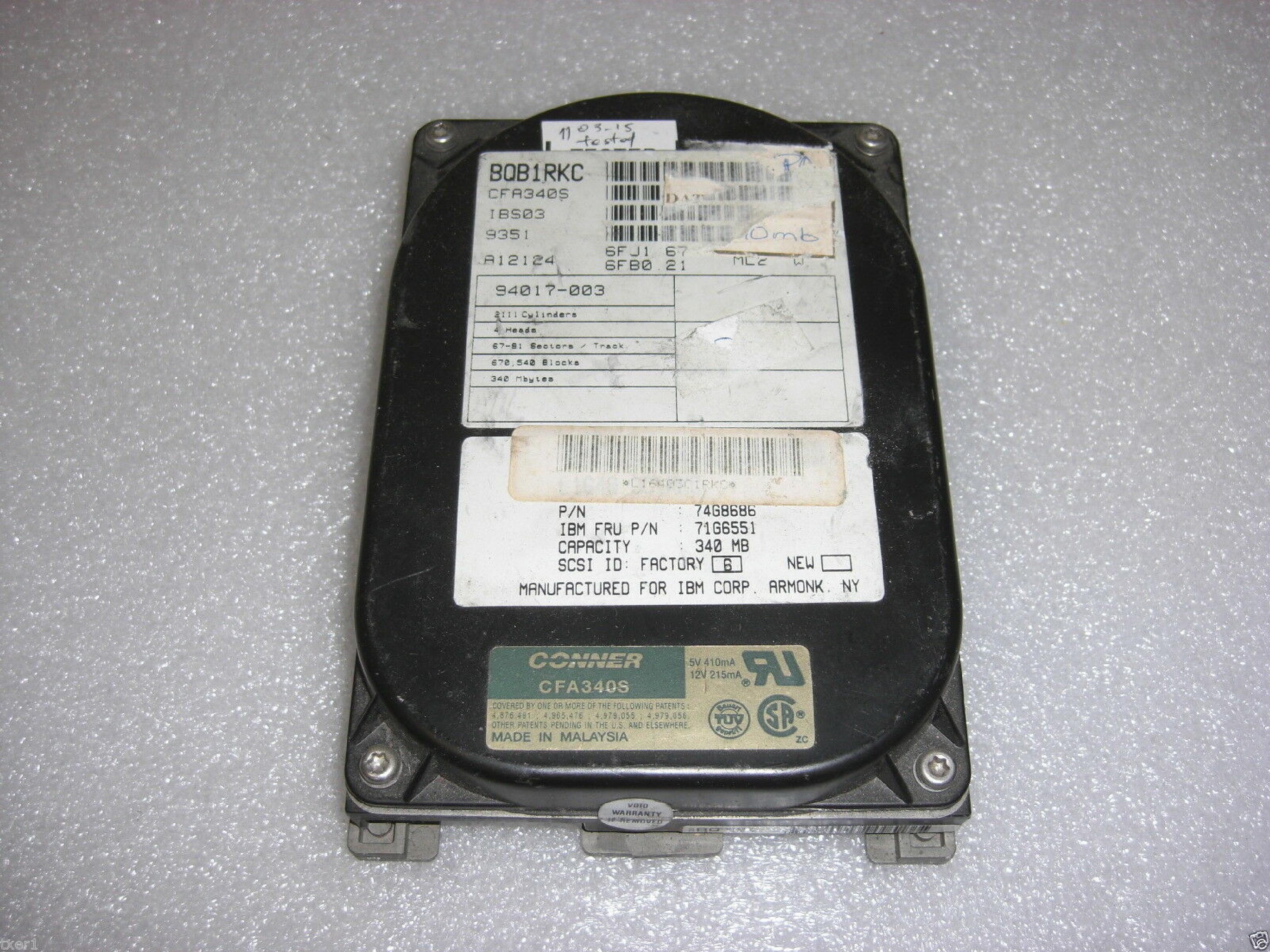 IBM 71G6551 CONNER IDE HARD DRIVE 3.5 INCH 340MB