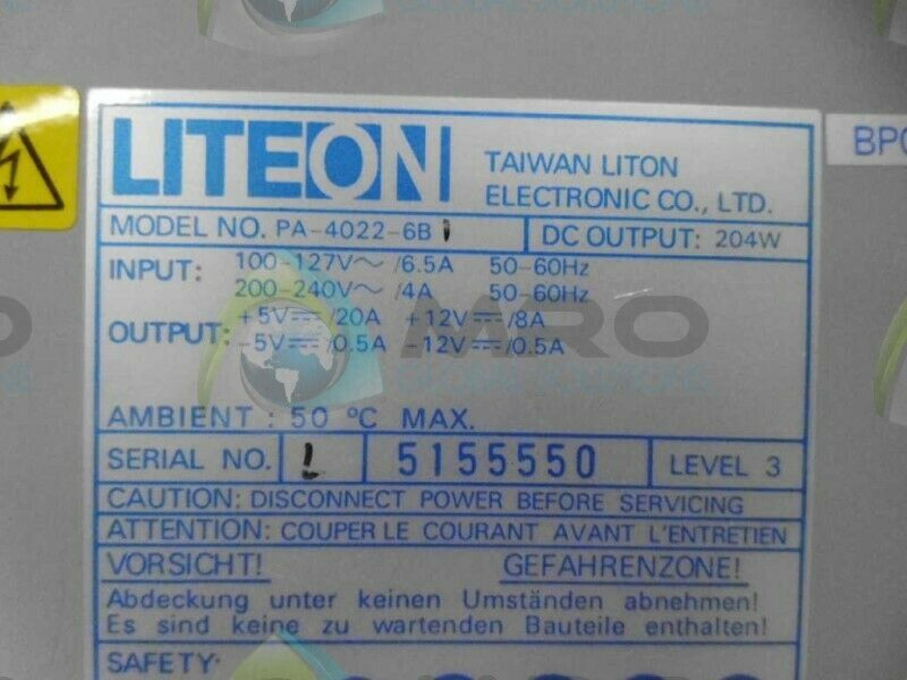 LITEON PA-4022-6B POWER SUPPLY PULLED FROM PACKARD BELL A950-TWR 204 WATT AT STYLE