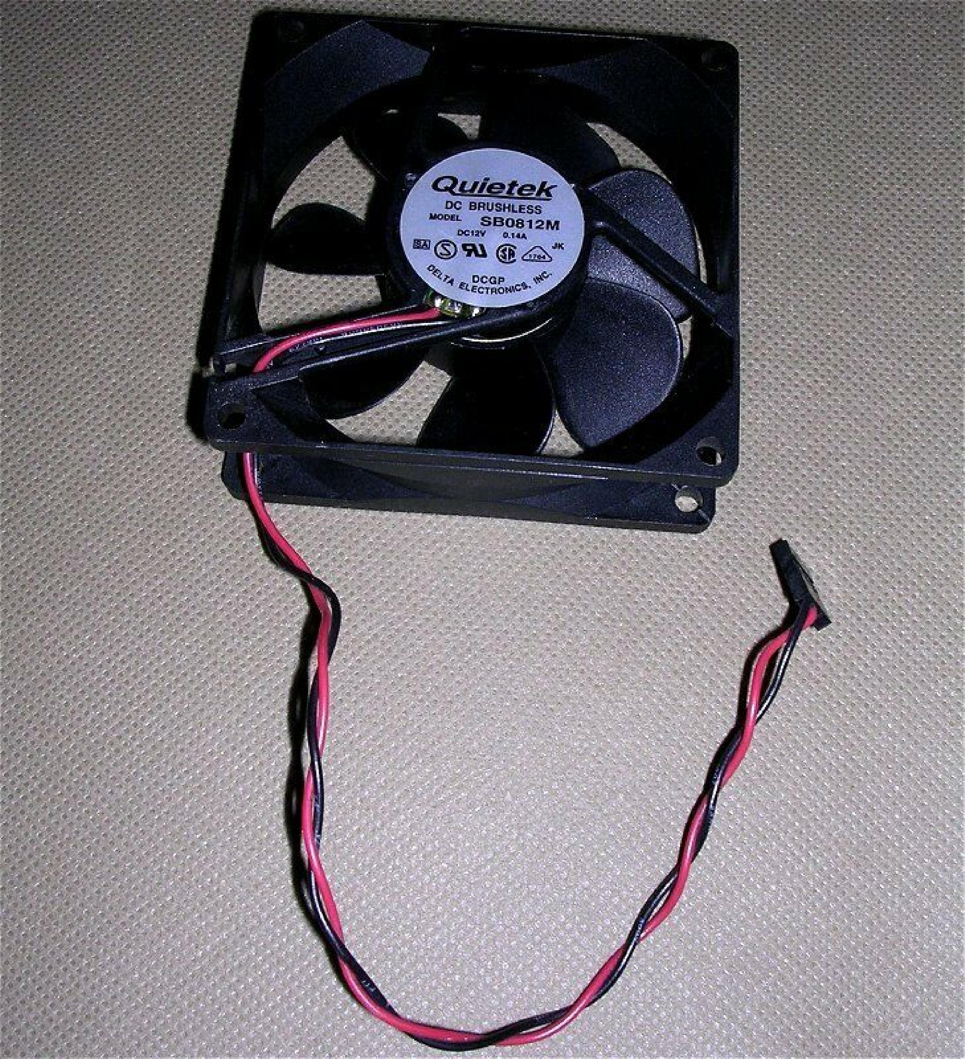 QUIETEK SB0812M 12V DC FAN 80MM BY 25MM 2 WIRE X WIRES CUT, 12VDC 0.14A