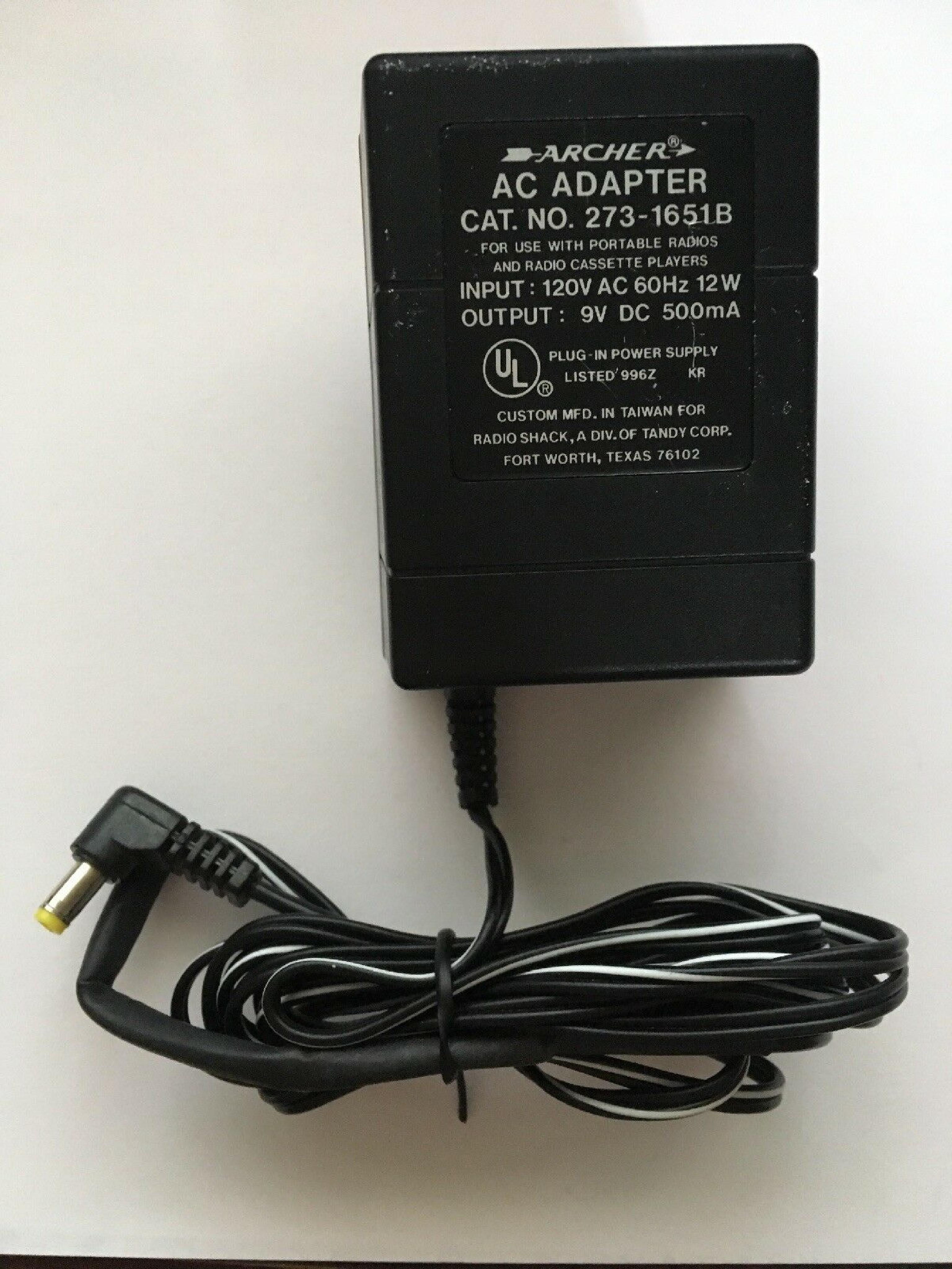 ARCHER 273-1651B AC ADAPTER 9V DC 500MA