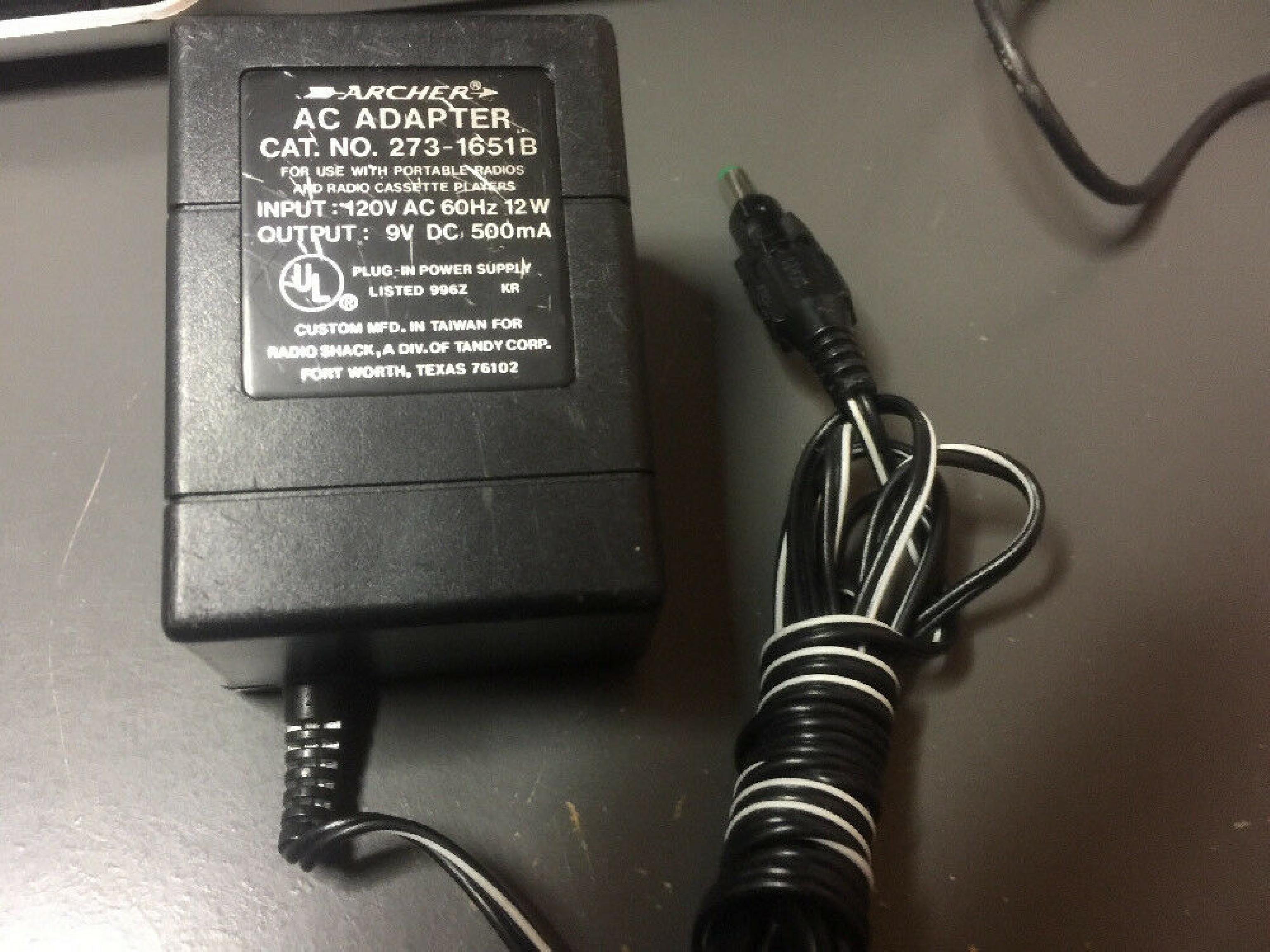 ARCHER 273-1651B AC ADAPTER 9V DC 500MA