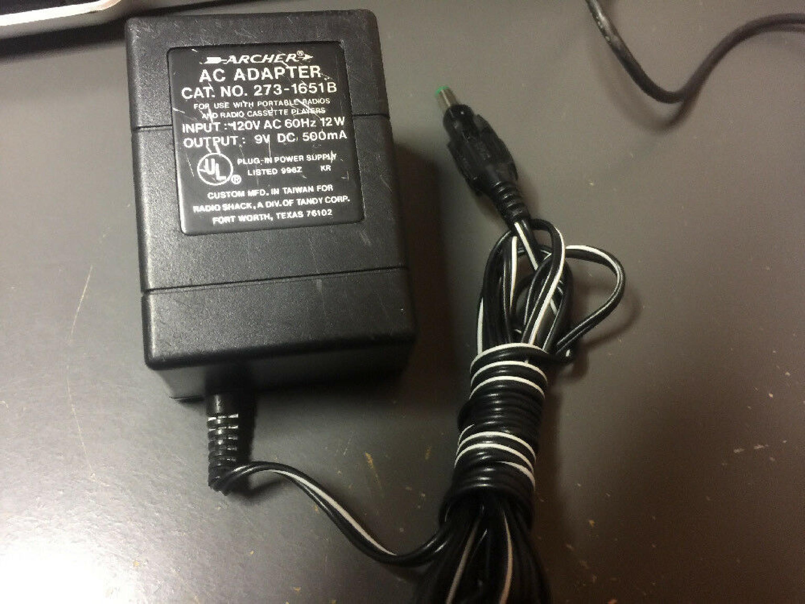 ARCHER 273-1651B AC ADAPTER 9V DC 500MA