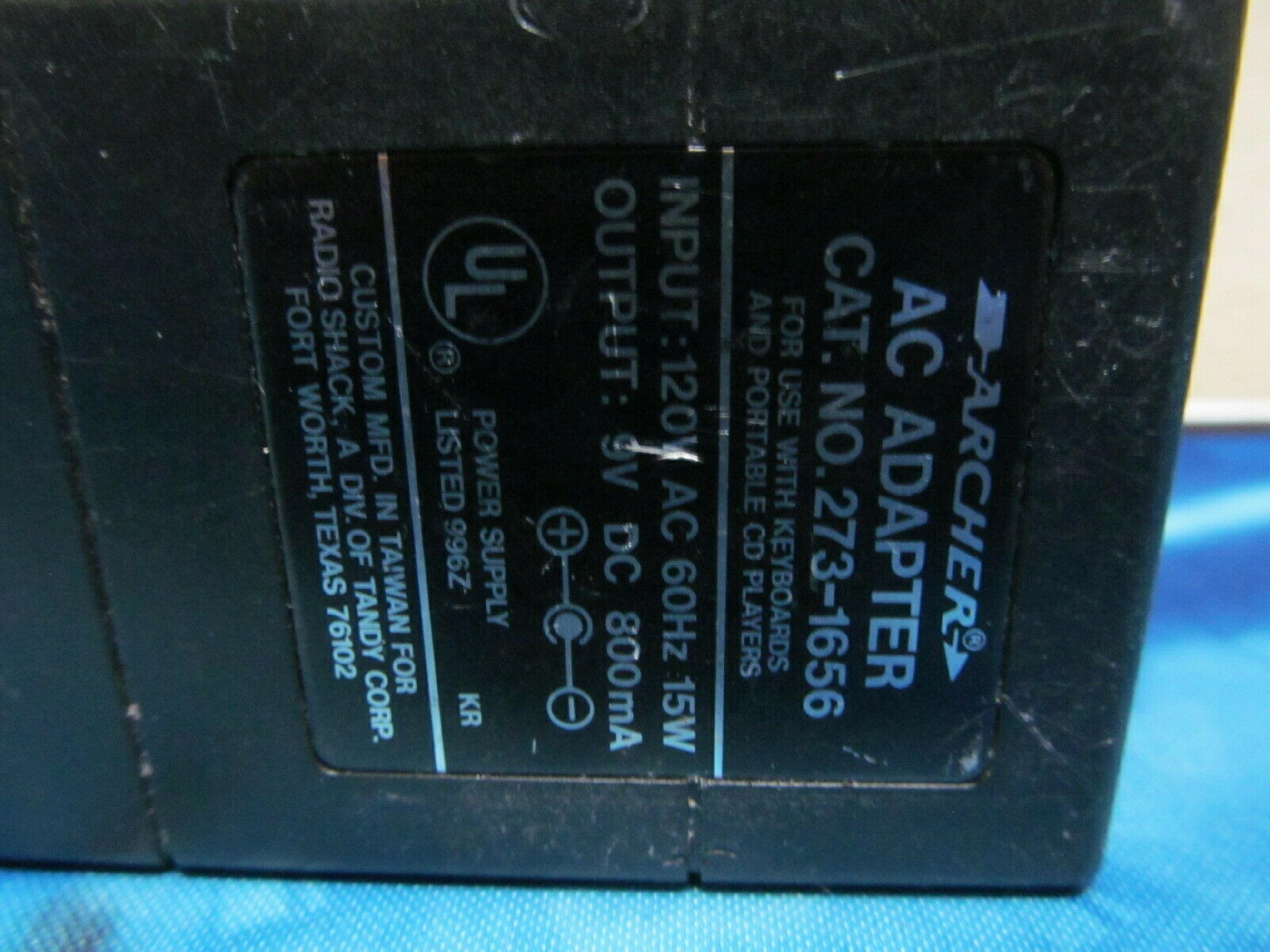 ARCHER 273-1656 CUT WIRES, AC ADAPTER 9V DC 800MA