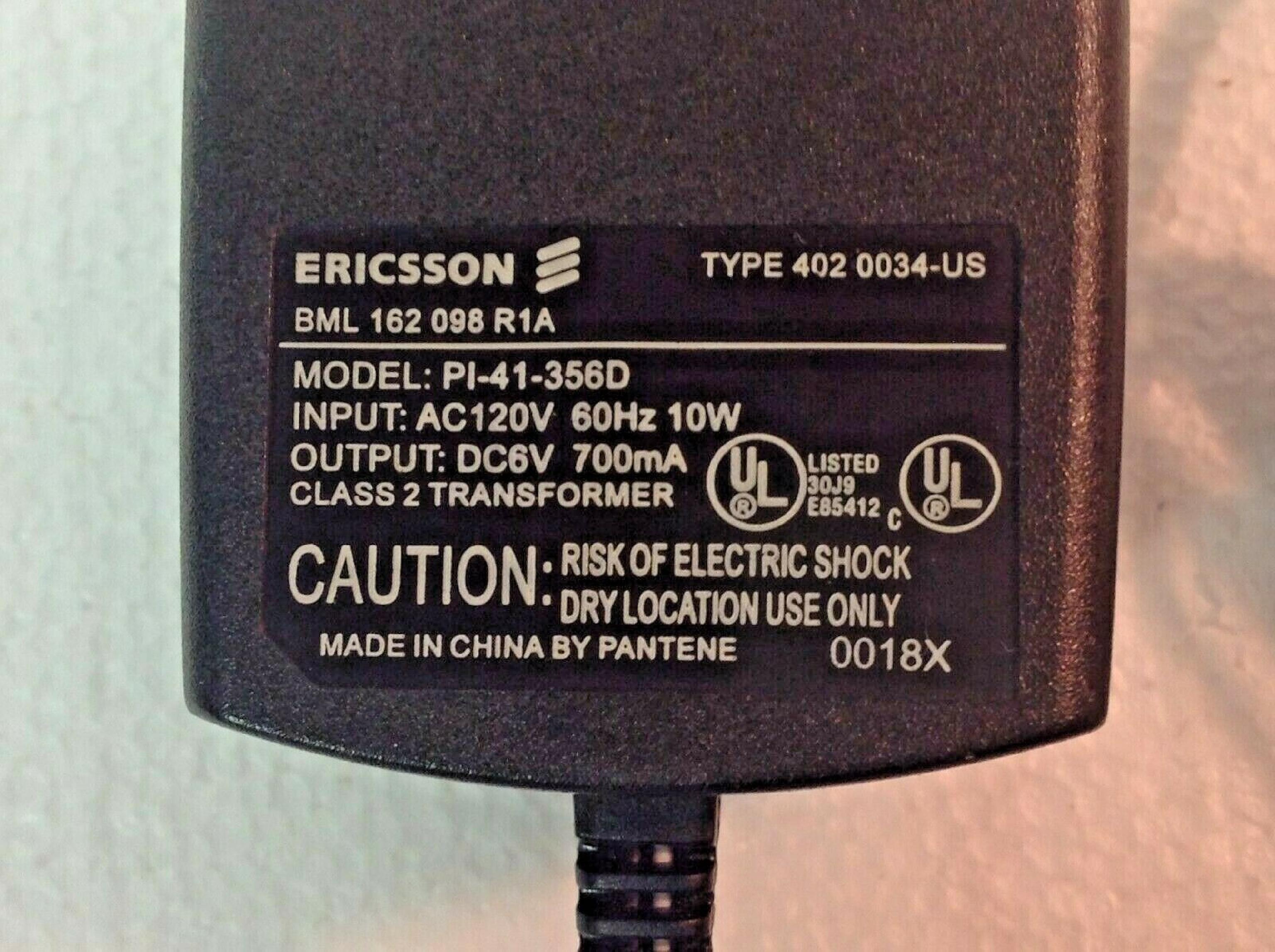 ERICSSON PI-41-356D AC ADAPTER 6V DC 700MA FOR USE WITH KH668