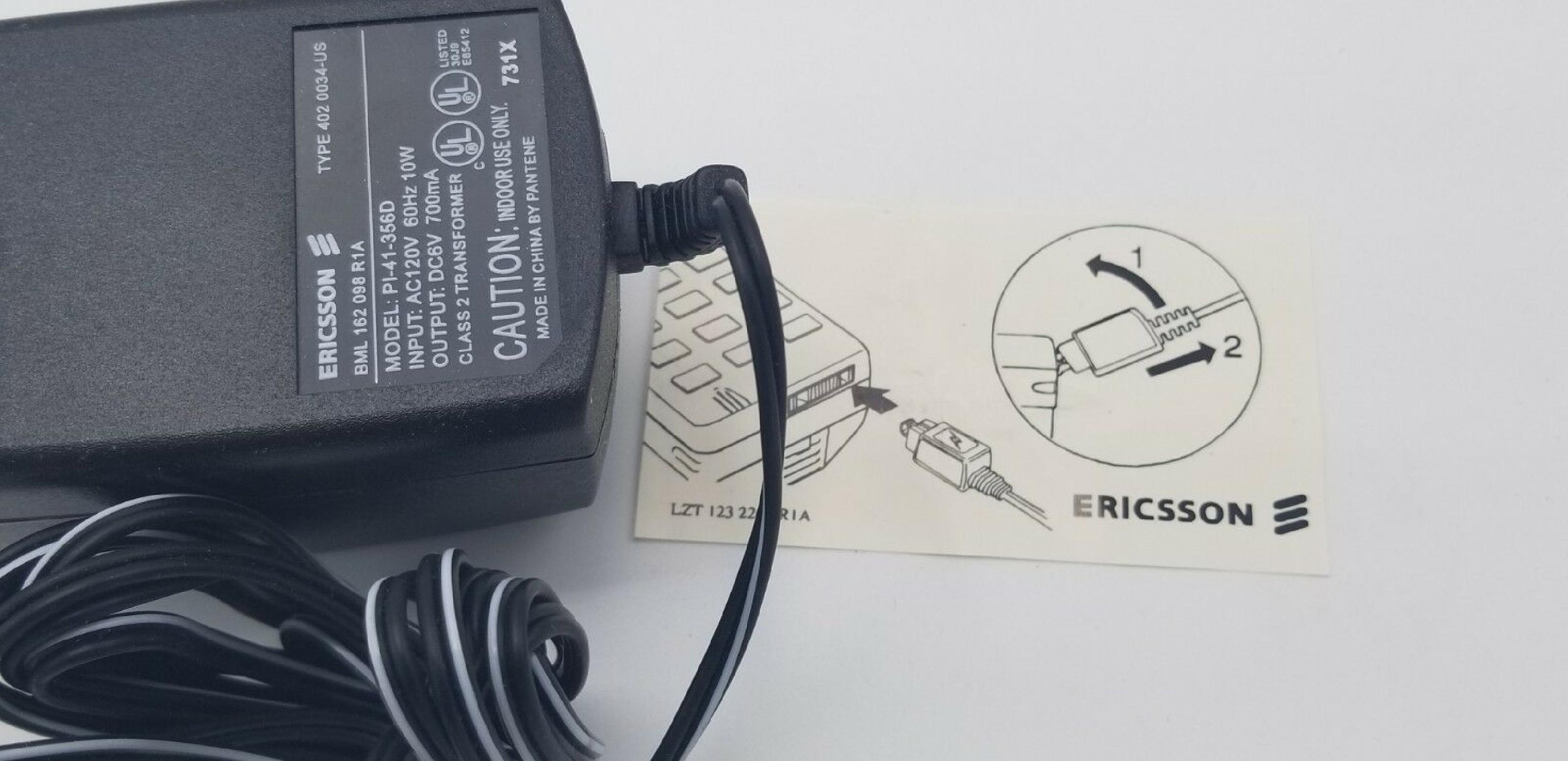 ERICSSON PI-41-356D AC ADAPTER 6V DC 700MA FOR USE WITH KH668