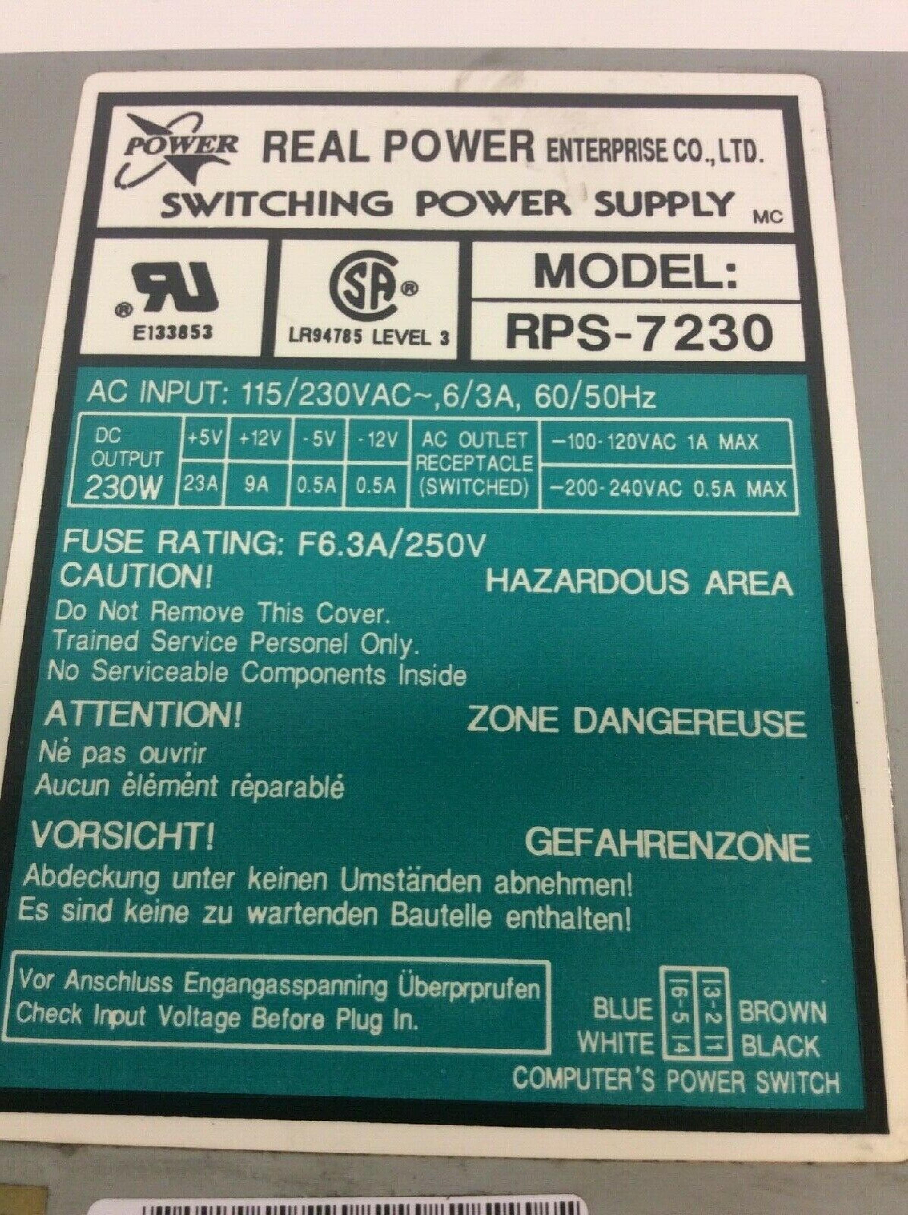 REAL POWER RPS-7230 230 WATT AT SYTLE POWER SUPPLY WITH REMOTE SWITCH