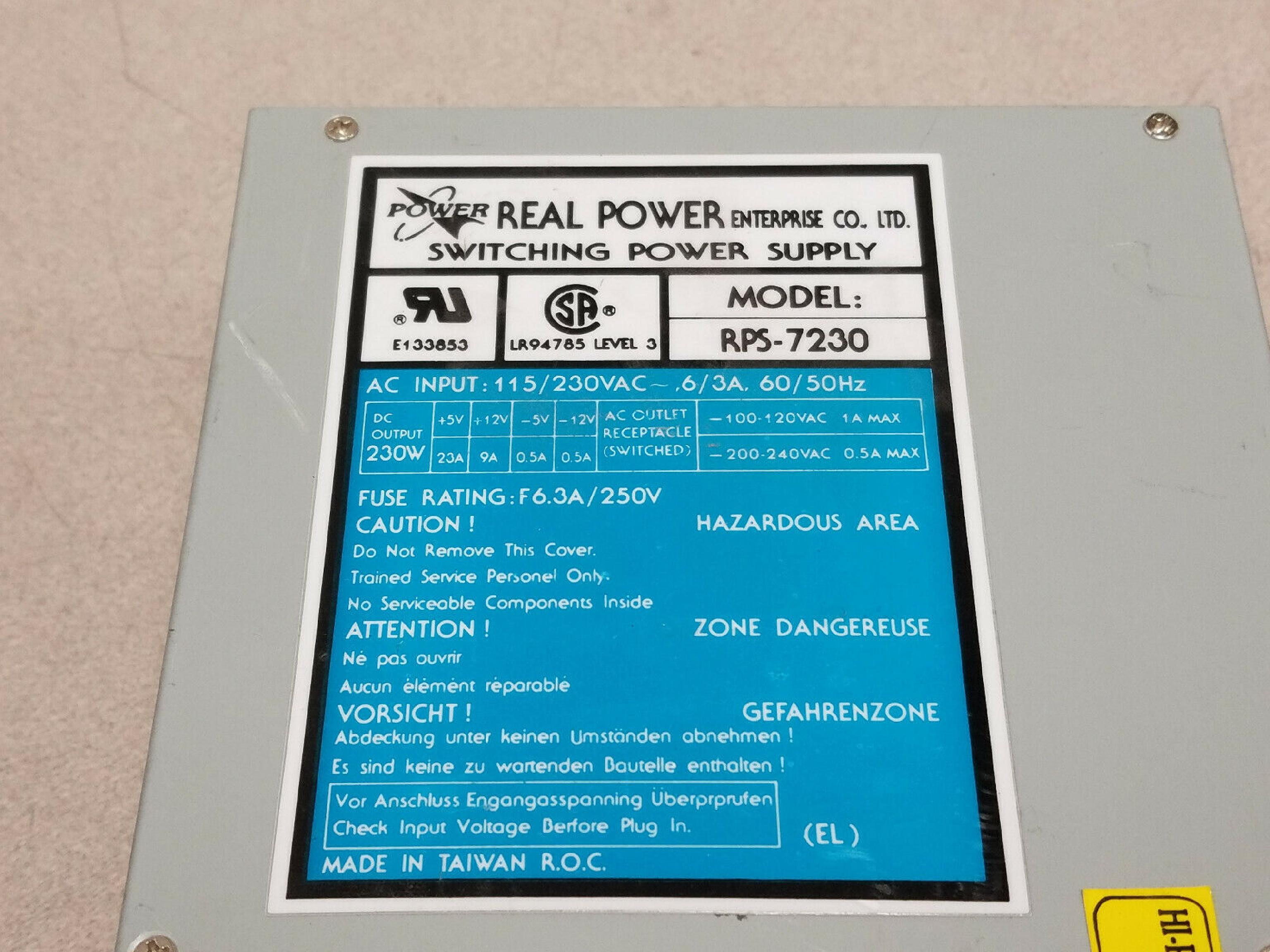 REAL POWER RPS-7230 230 WATT AT SYTLE POWER SUPPLY WITH REMOTE SWITCH