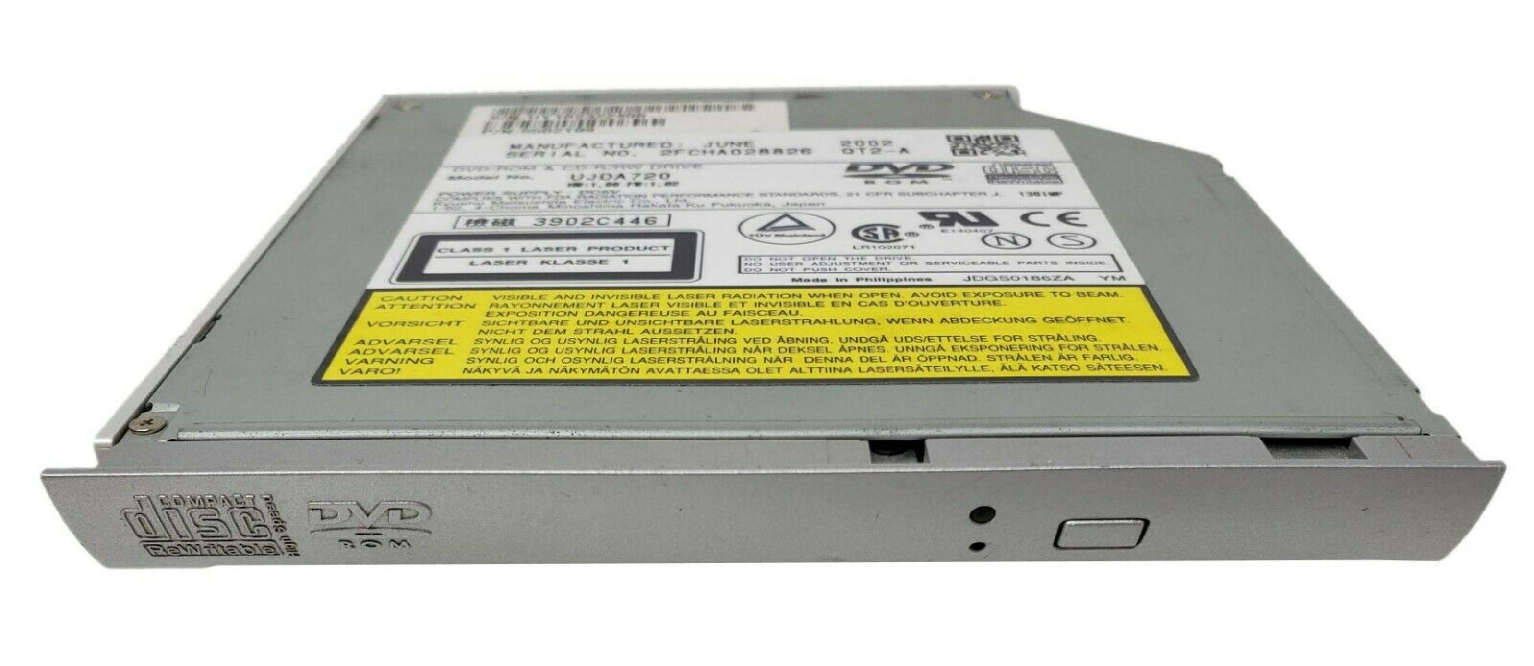 MATSUSHITA / PANASONIC / TOSHIBA UJDA720 DVD-ROM & CD-RW COMBINATION DRIVE MODULE FOR USE WITH HP AND MAYBE OTHERS DVD-ROM/CD-RW SLIMLINE BLACK BEZEL DVD/CDRW NOTEBOOK SILVER