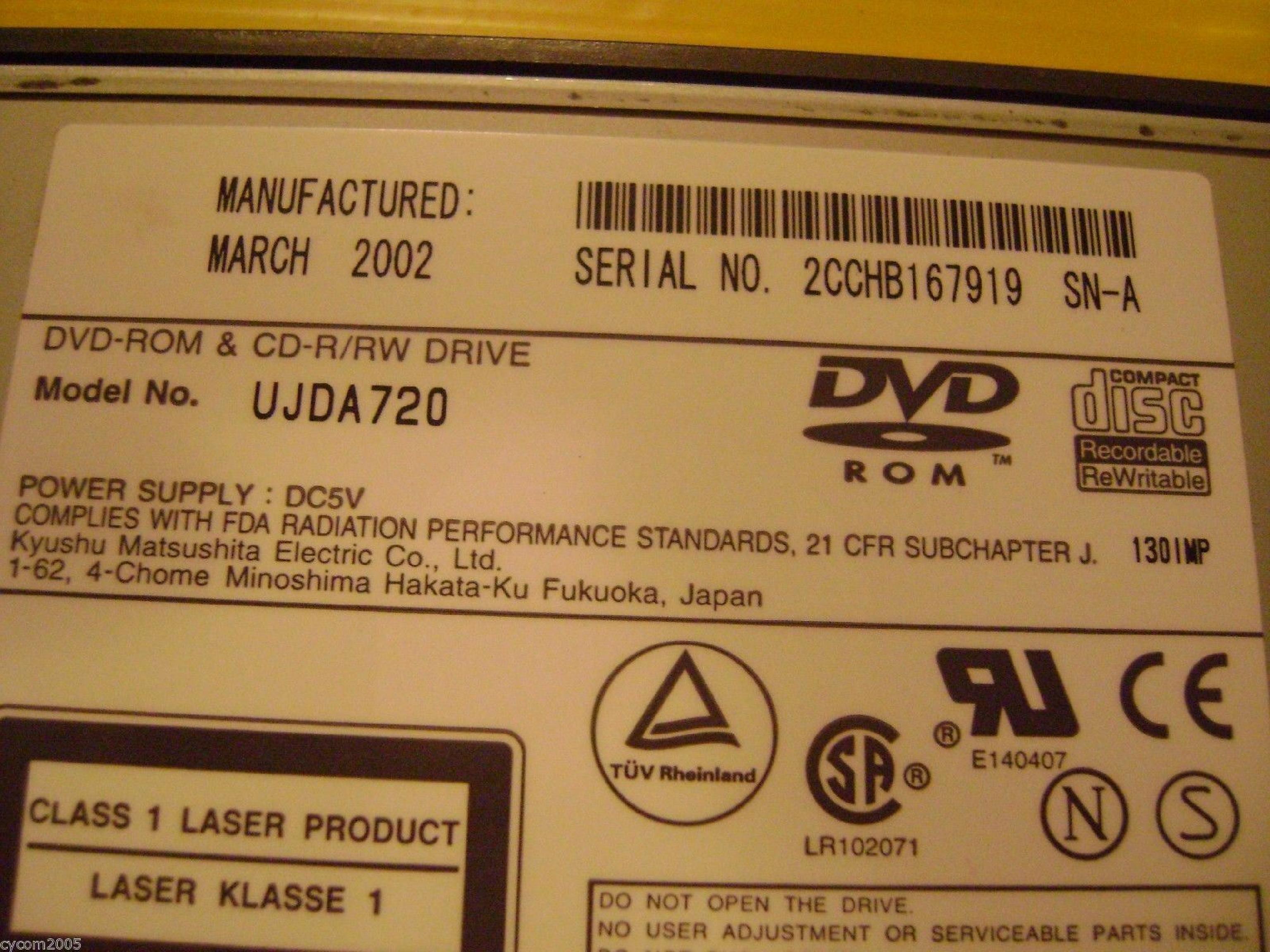 MATSUSHITA / PANASONIC / TOSHIBA UJDA720 DVD-ROM & CD-RW COMBINATION DRIVE MODULE FOR USE WITH HP AND MAYBE OTHERS DVD-ROM/CD-RW SLIMLINE BLACK BEZEL DVD/CDRW NOTEBOOK SILVER