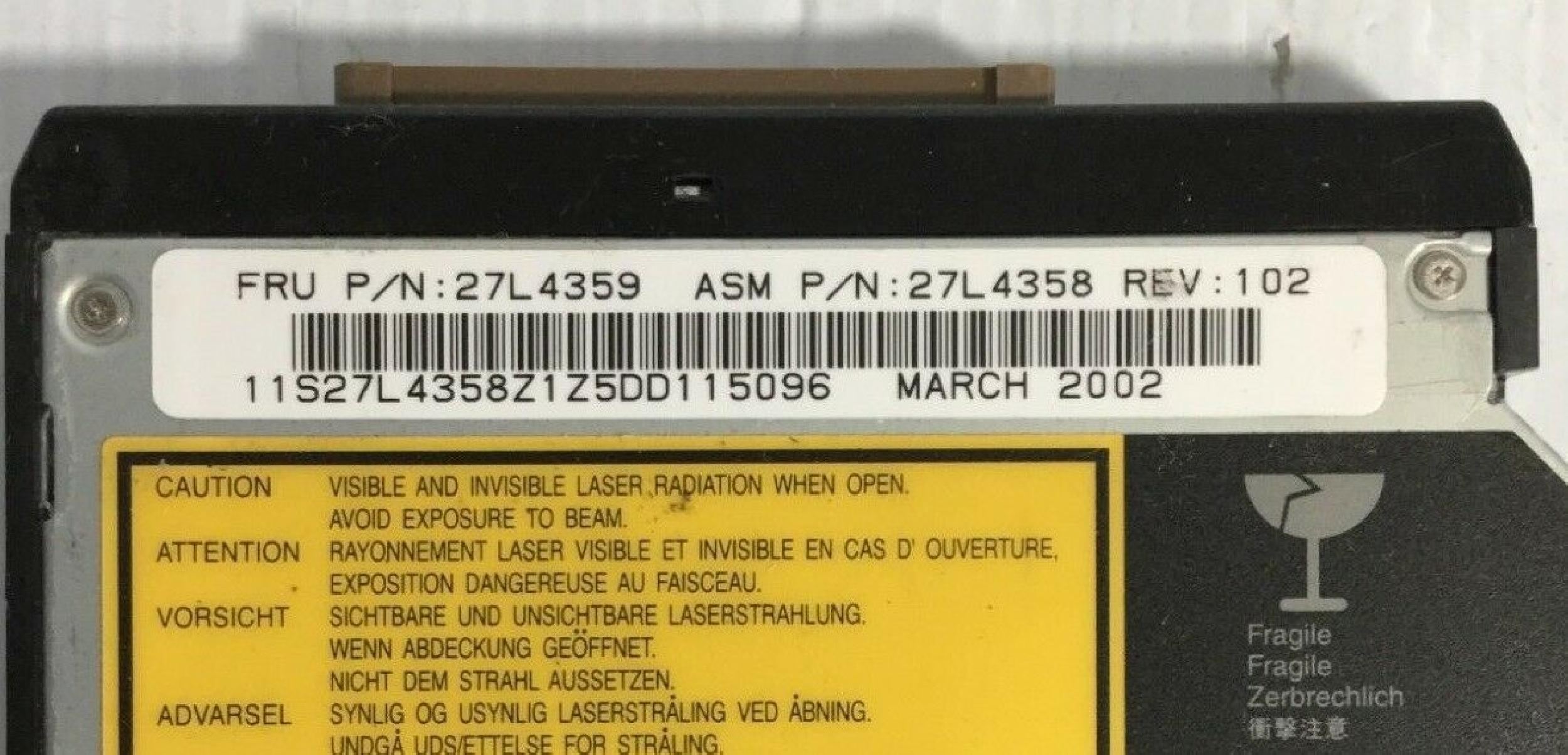 IBM 27L4359 DVD-ROM & CD-RW COMBINATION DRIVE MODULE IN HP PLASTIC BUT CAN BE SWAPPED INTO