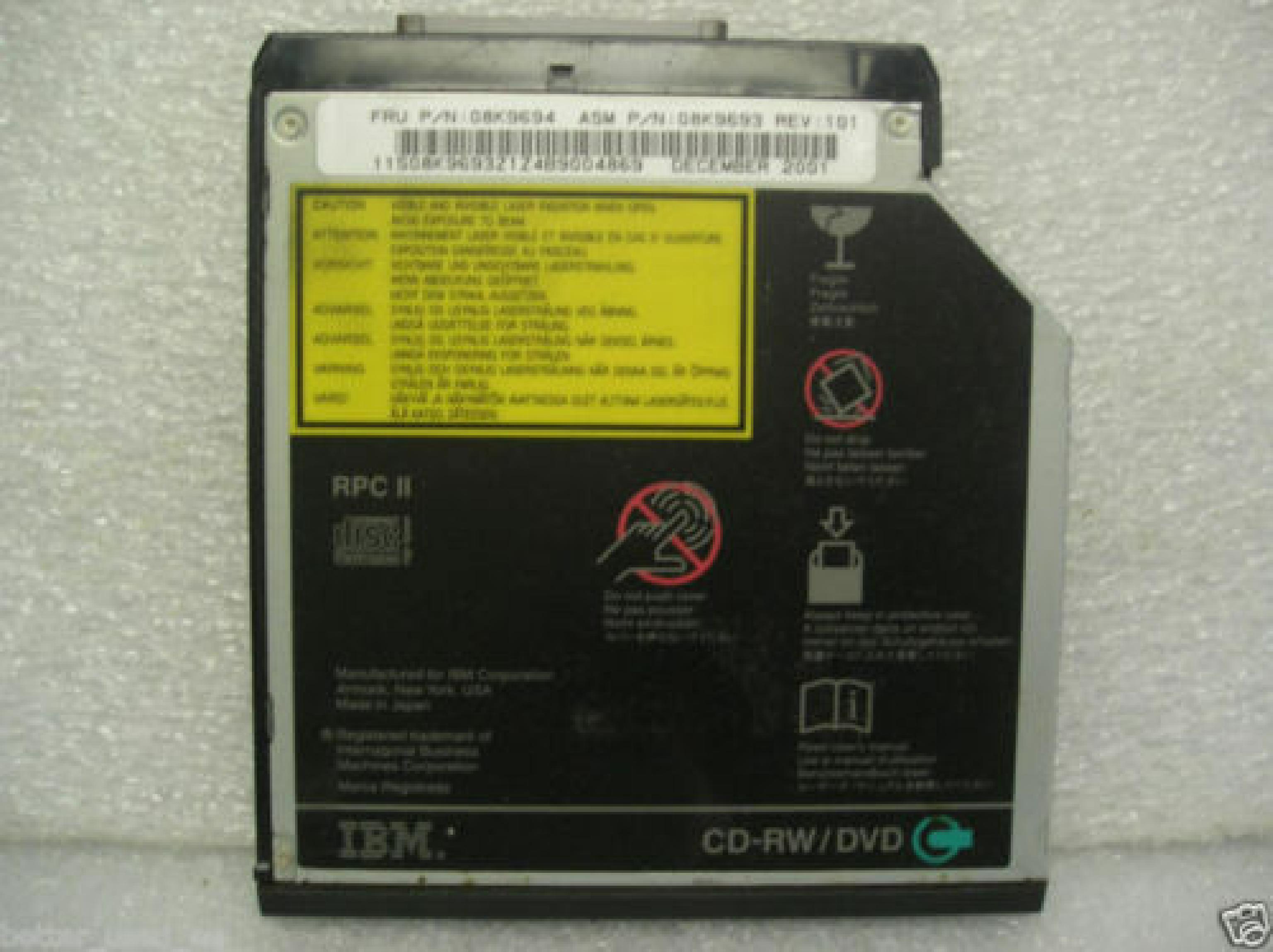 IBM 08K9694 DVD-ROM & CD-RW COMBINATION DRIVE MODULE IN HP PLASTIC BUT CAN BE SWAPPED INTO DVD-ROM/CD-RW SLIMLINE BLACK BEZEL