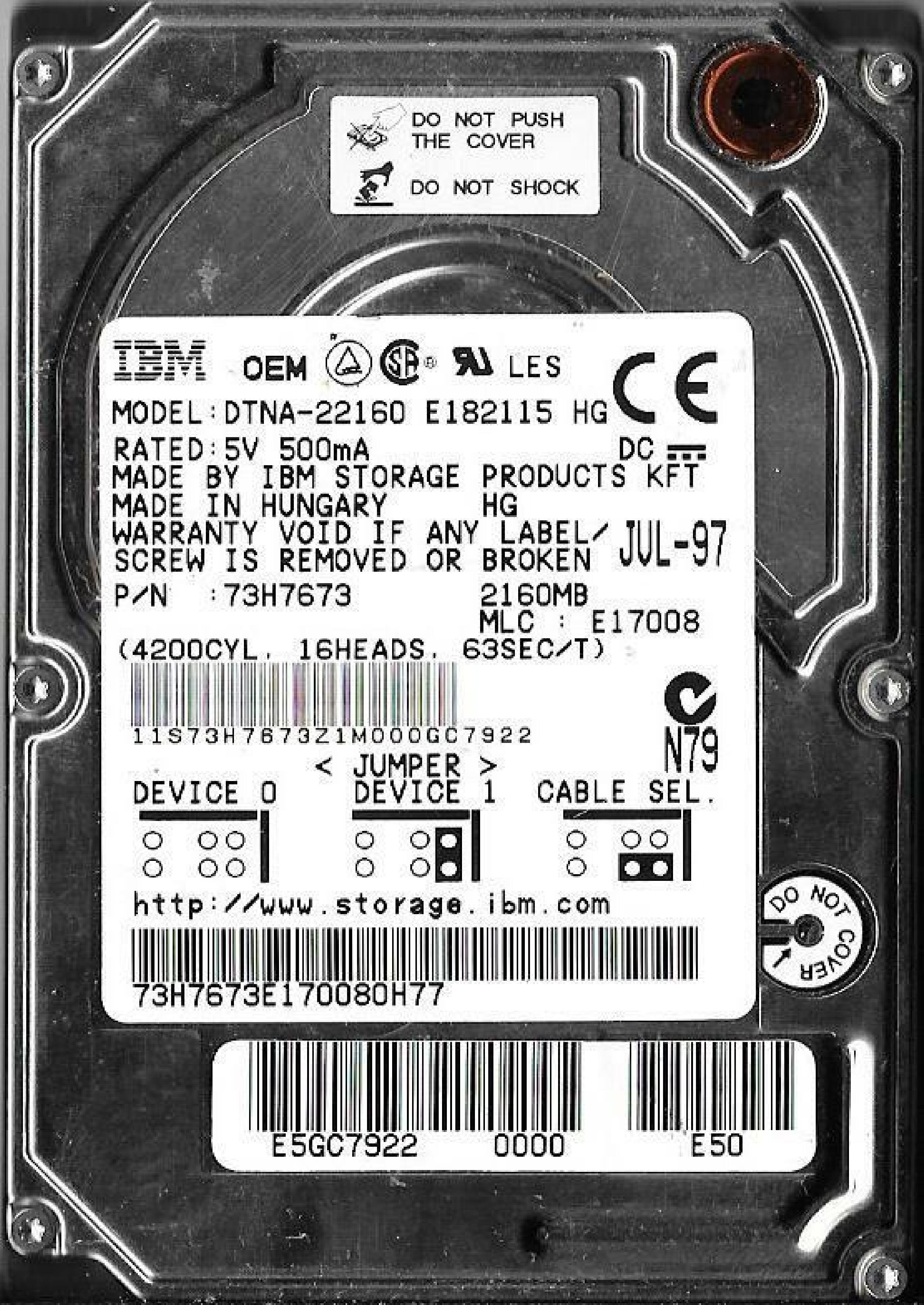 IBM 73H7673 2.1GB 2.5 INCH NOTEBOOK DRIVE