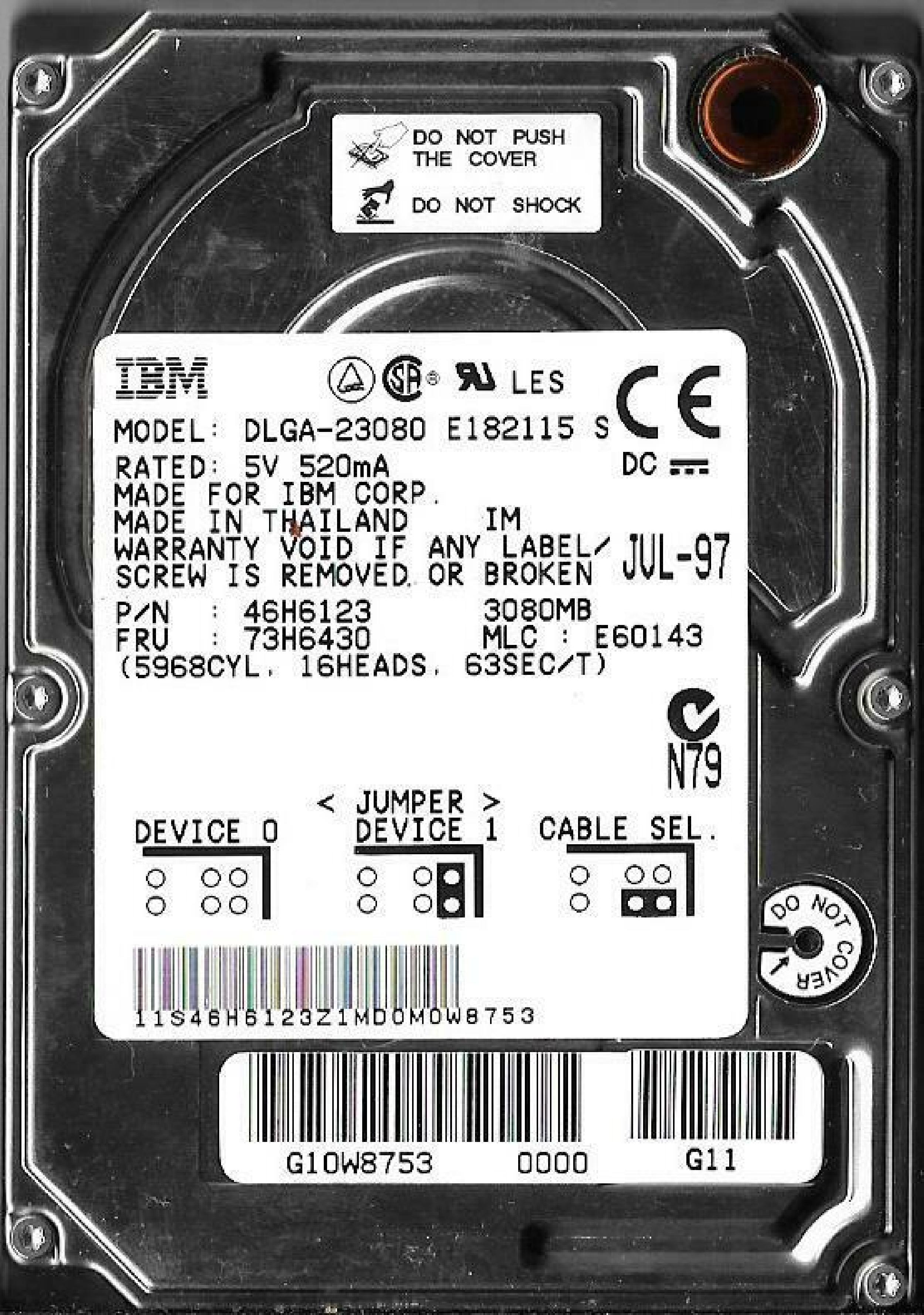 IBM DLGA-23080 3GB 3.5 INCH HARD DRIVE - HP SERVICE SPARE 2.5