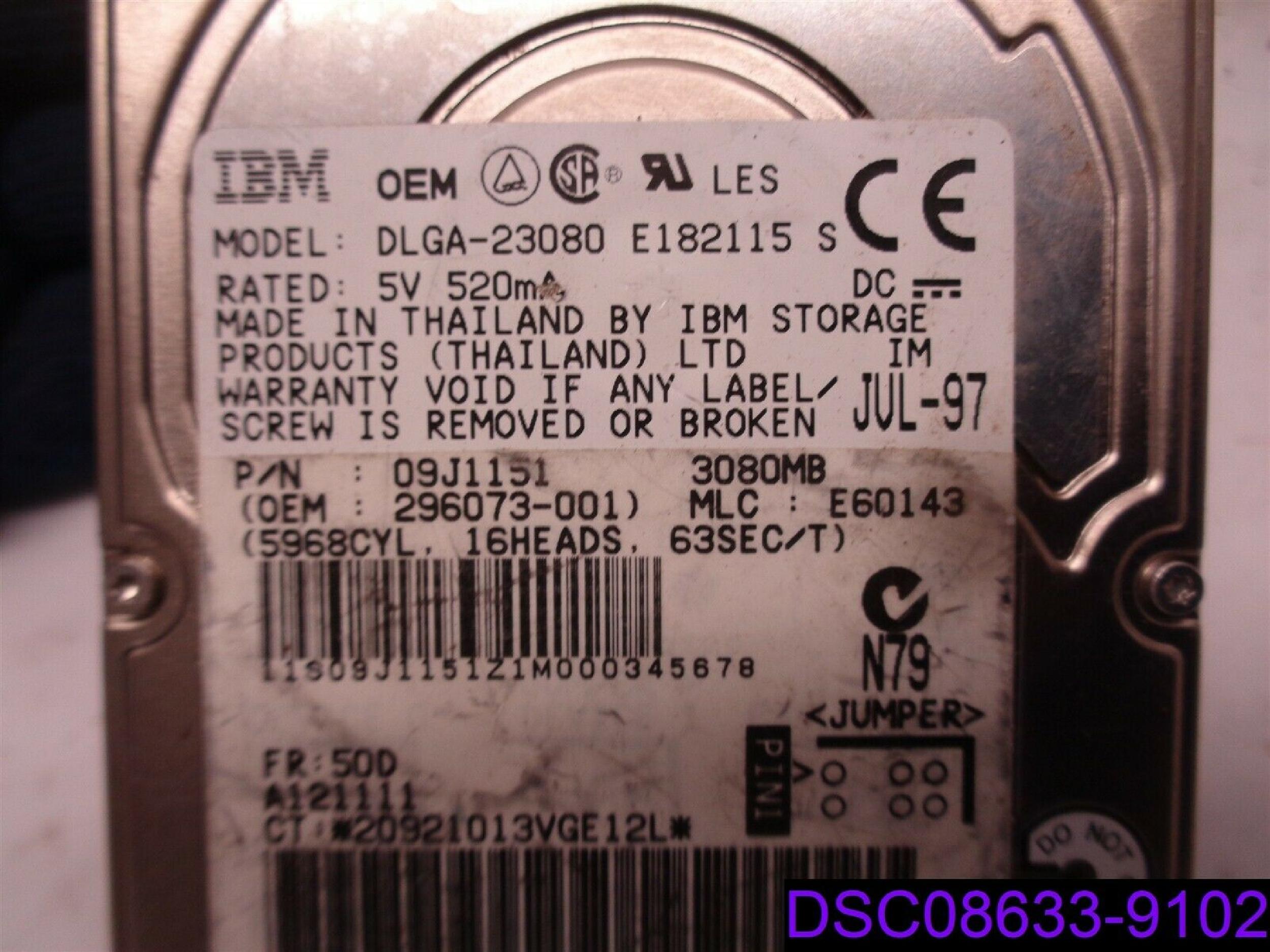 IBM DLGA-23080 3GB 3.5 INCH HARD DRIVE - HP SERVICE SPARE 2.5