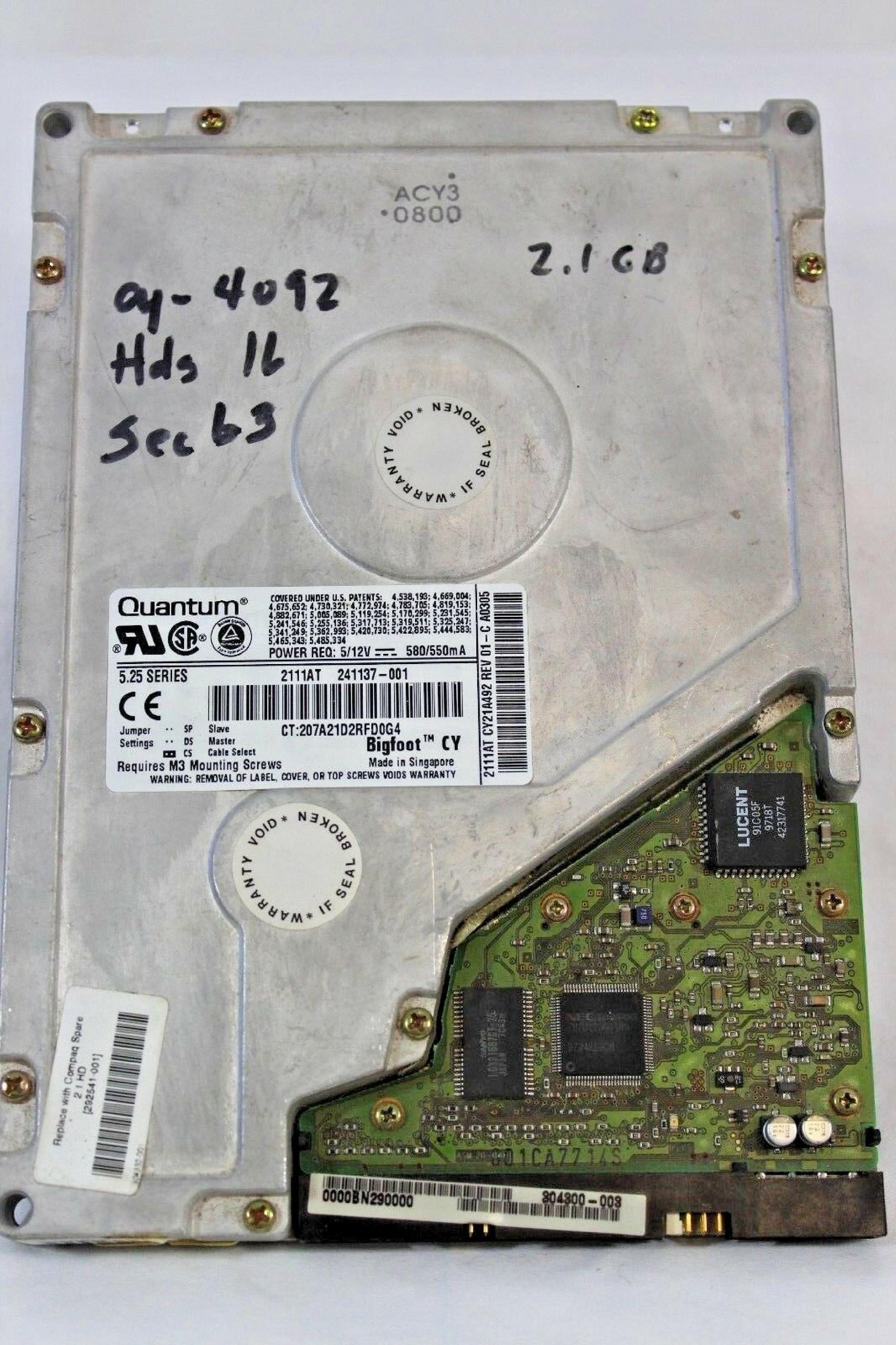 QUANTUM 2111AT 2.1GB 5.25 INCH IDE HARD DRIVE