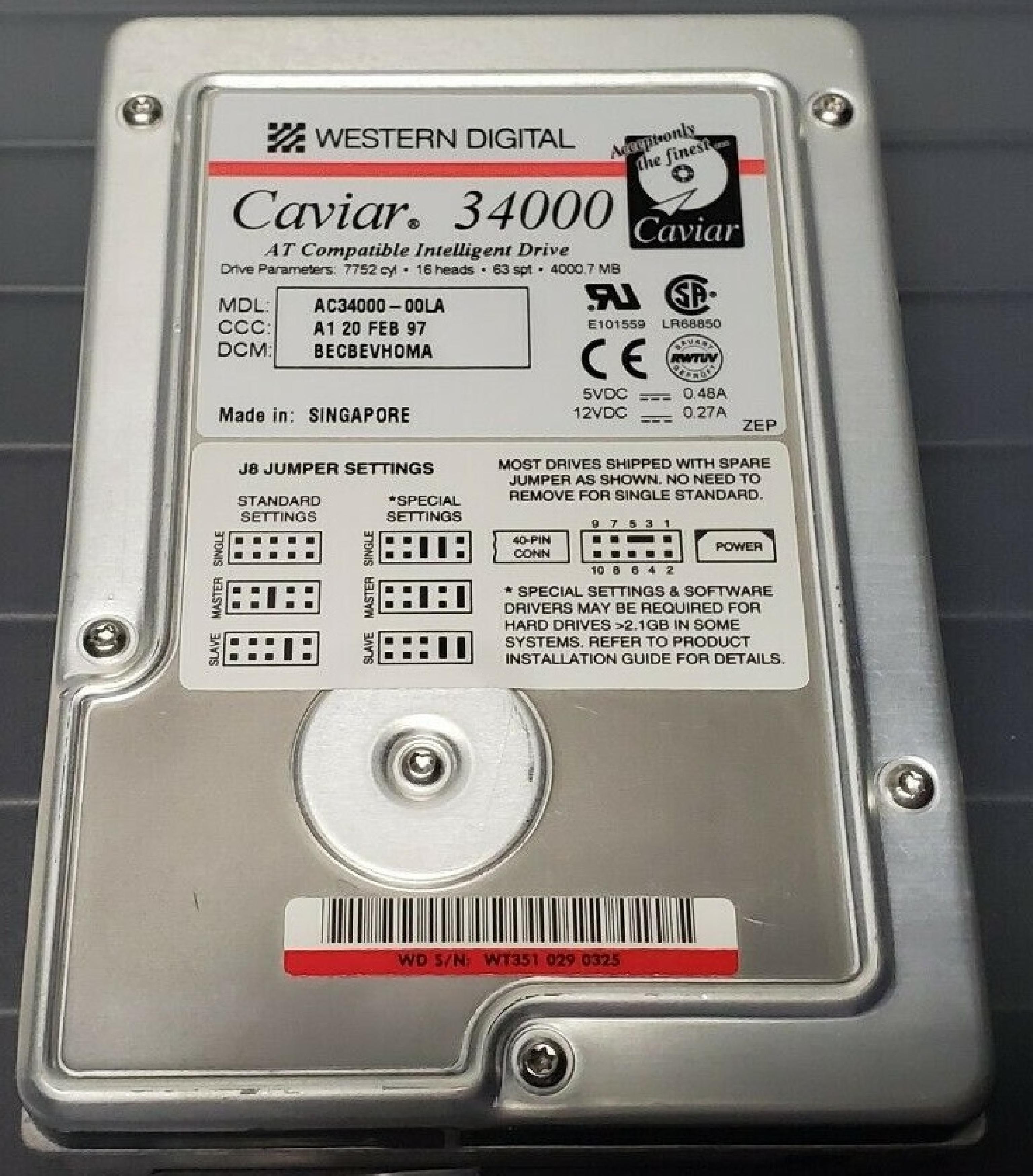 WESTERN DIGITAL / WD AC34000-00LA 4GB 3.5 INCH IDE DRIVE - HP SERVICE SPARE 3.5INCH HARD