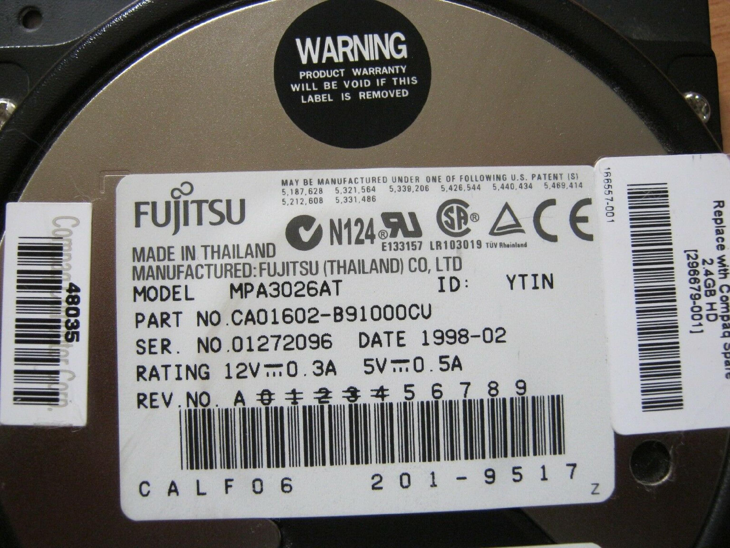 FUJITSU MPA3026AT 2.6GB 3.5 INCH IDE DRIVE - HP SERVICE SPARE