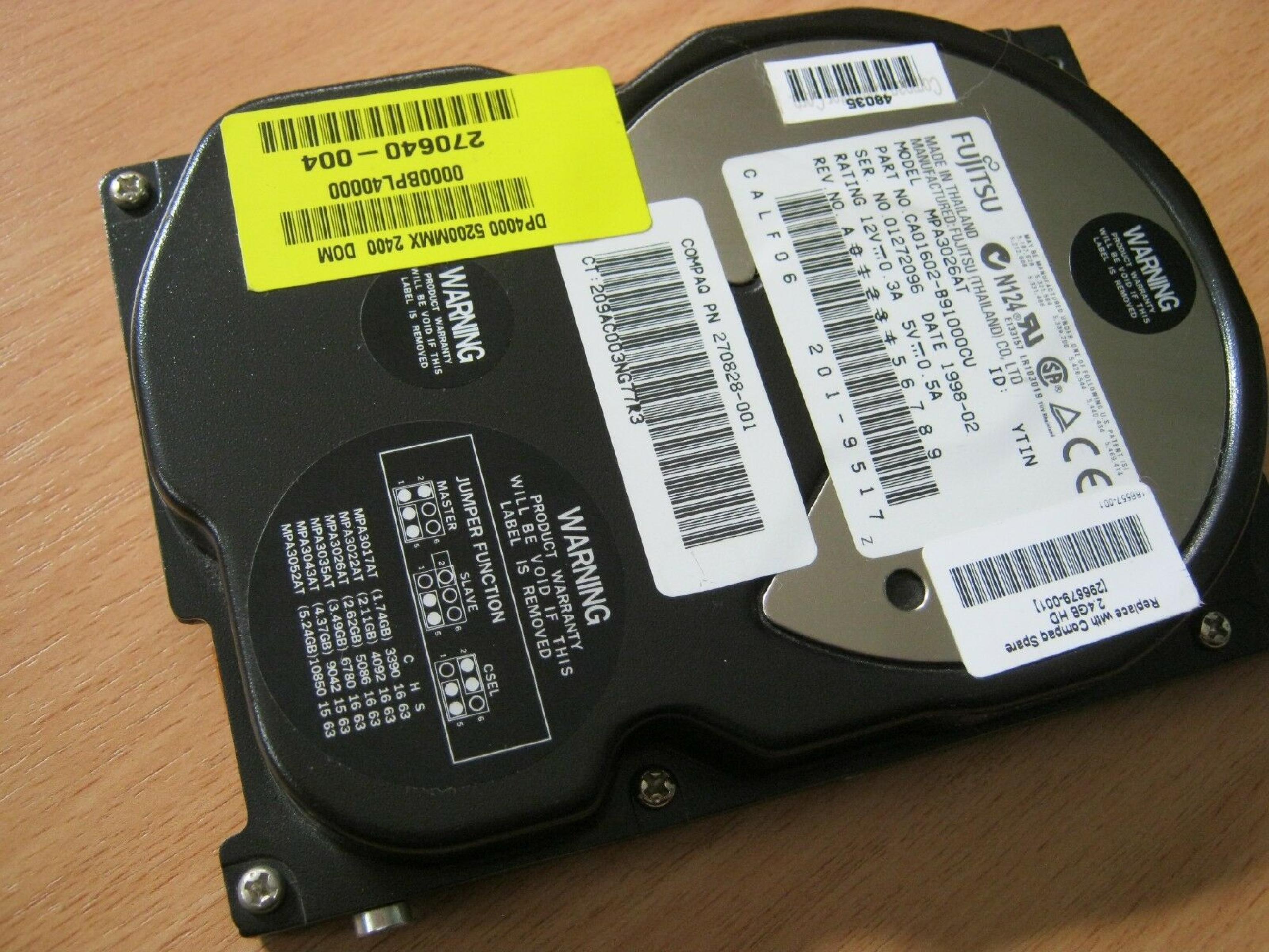 FUJITSU MPA3026AT 2.6GB 3.5 INCH IDE DRIVE - HP SERVICE SPARE