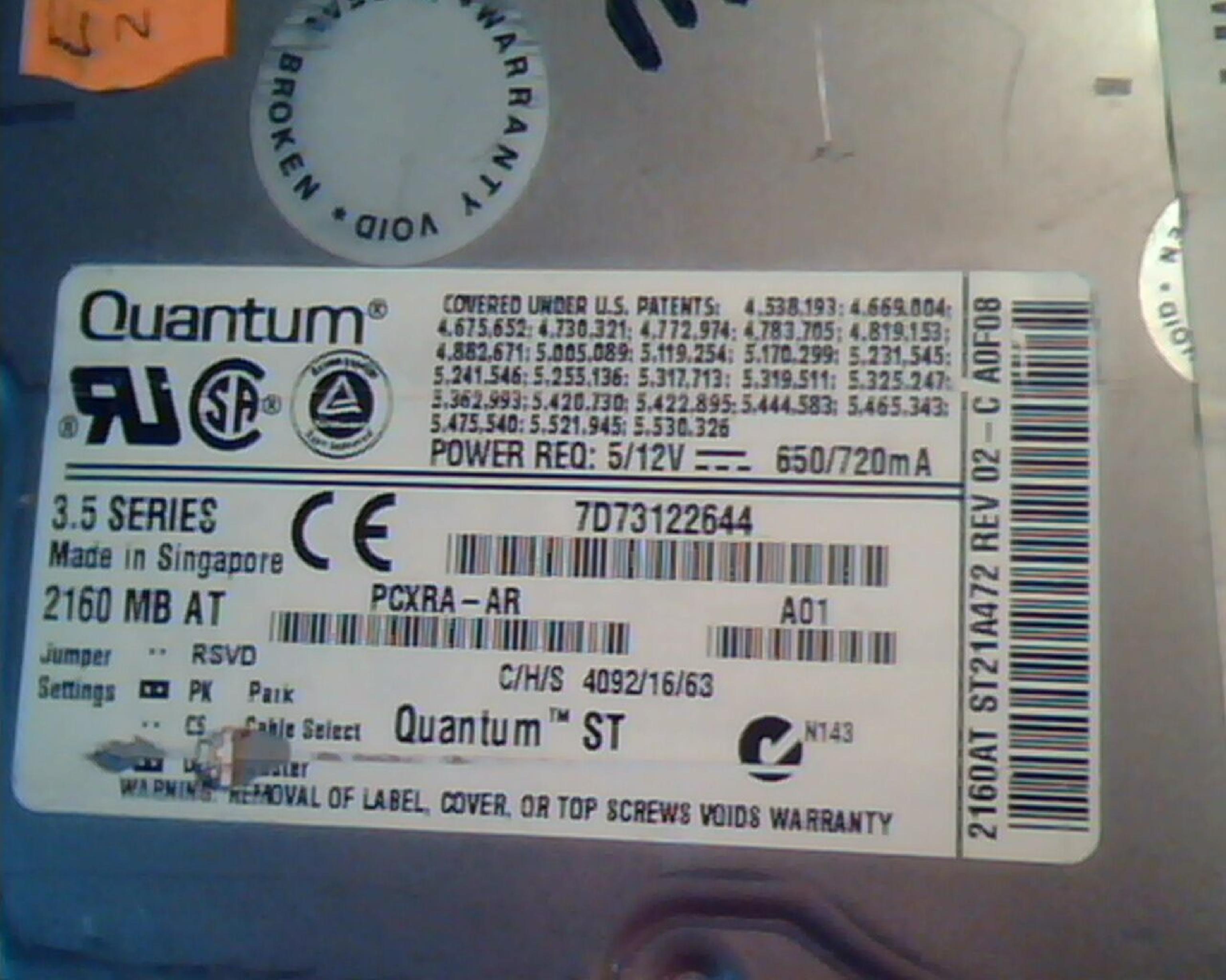 QUANTUM ST21A011 2.1GB 3.5 INCH IDE DRIVE - HP SERVICE SPARE