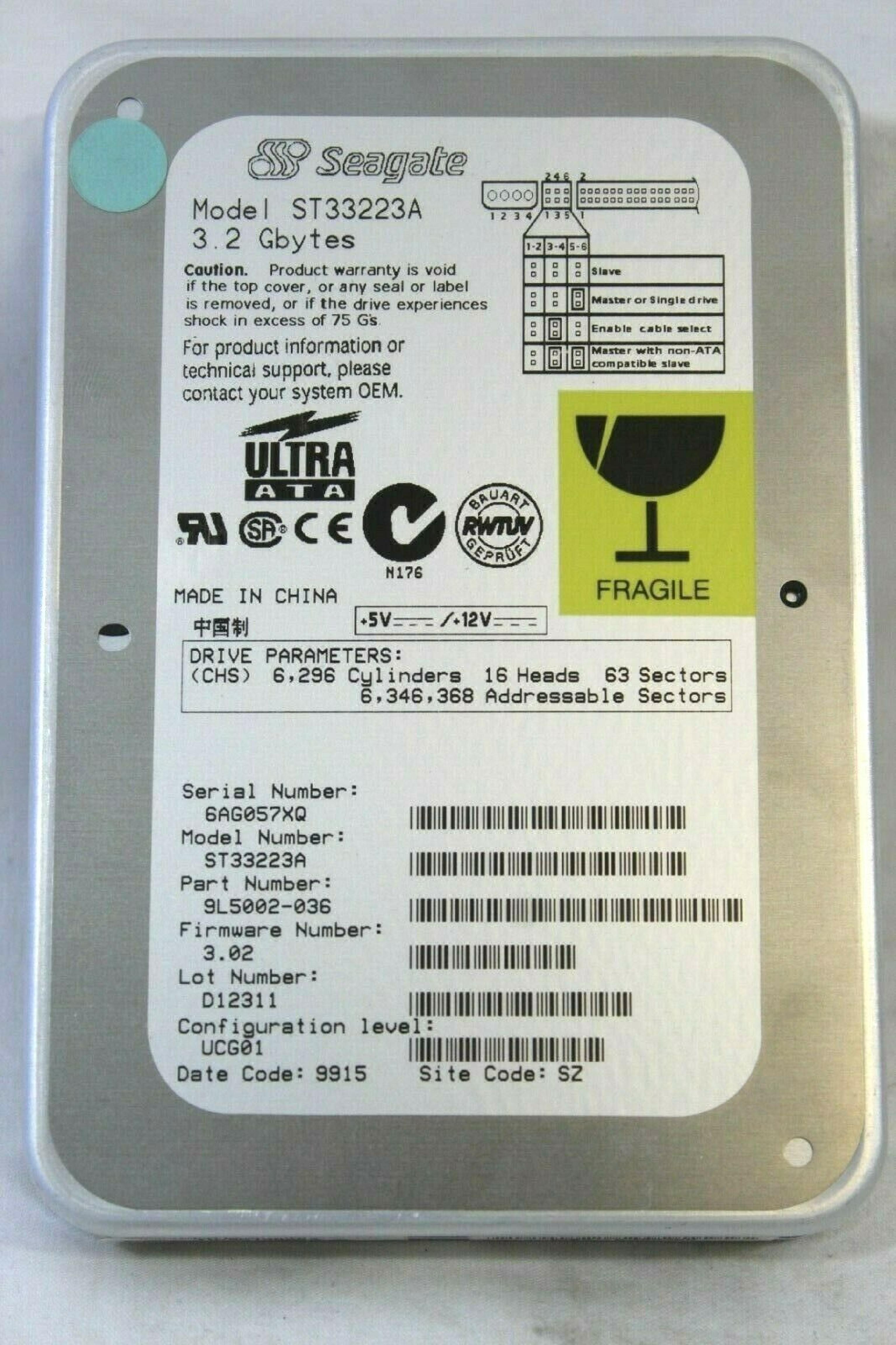 SEAGATE ST33223A 3.2GB 3.5 INCH IDE DRIVE - HP SERVICE SPARE