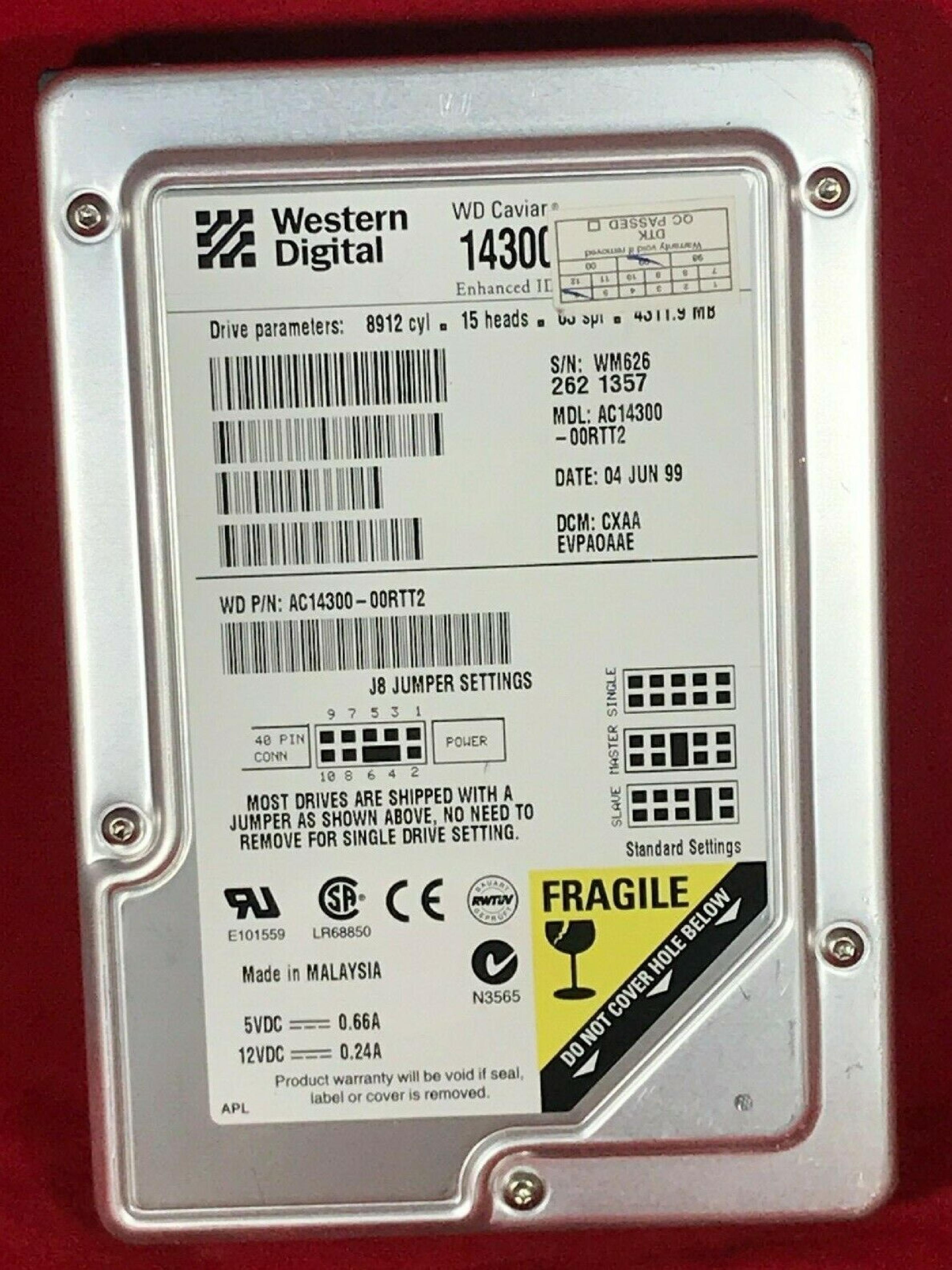 WESTERN DIGITAL / WD AC14300-00RTT2 4.3GB 3.5 INCH IDE HARD DRIVE