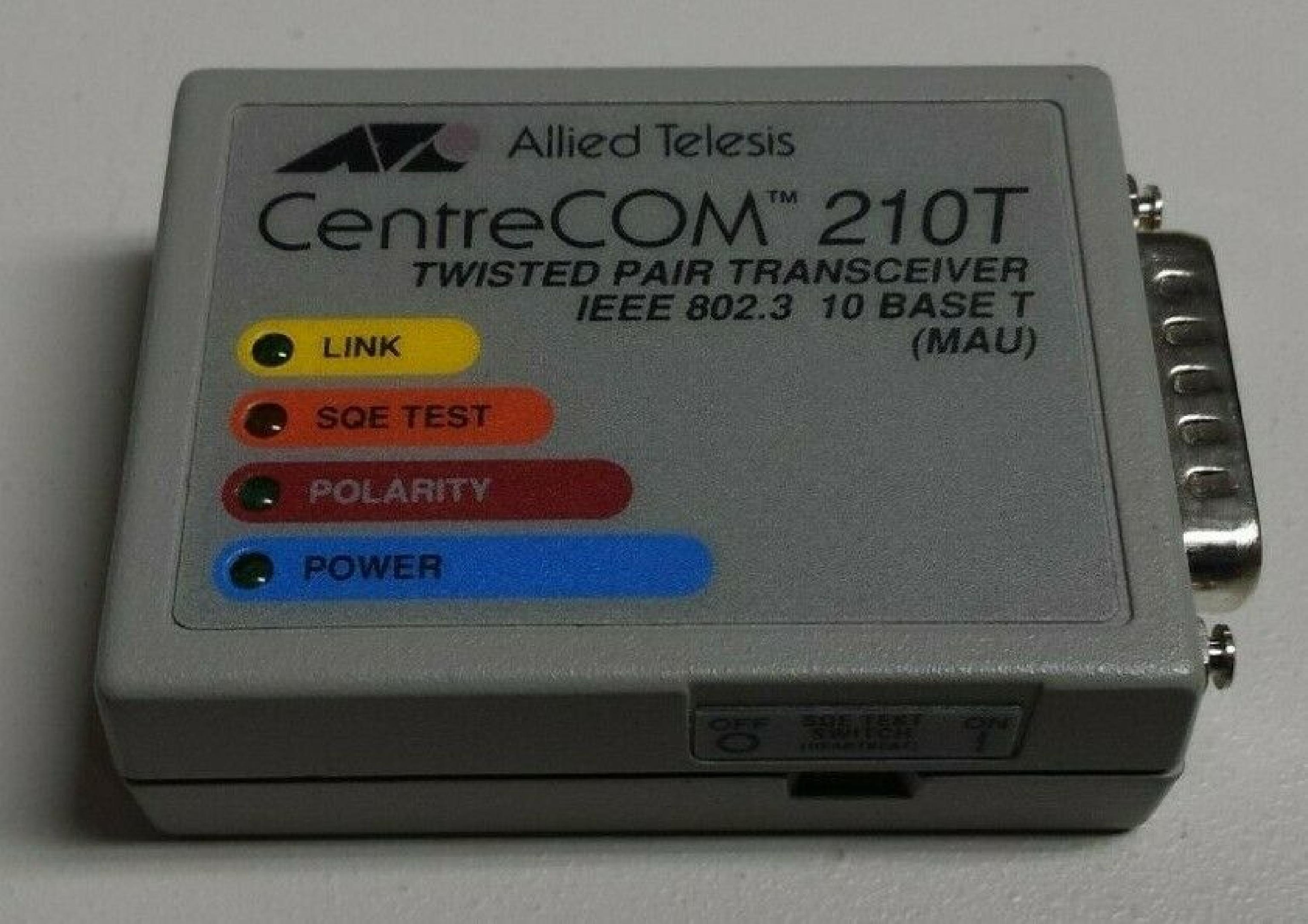 ALLIED TELESYSTEMS AT-210T-05 TWISTED PAIR TRANSCEIVER RJ45, 10BT TO AUI 10B5