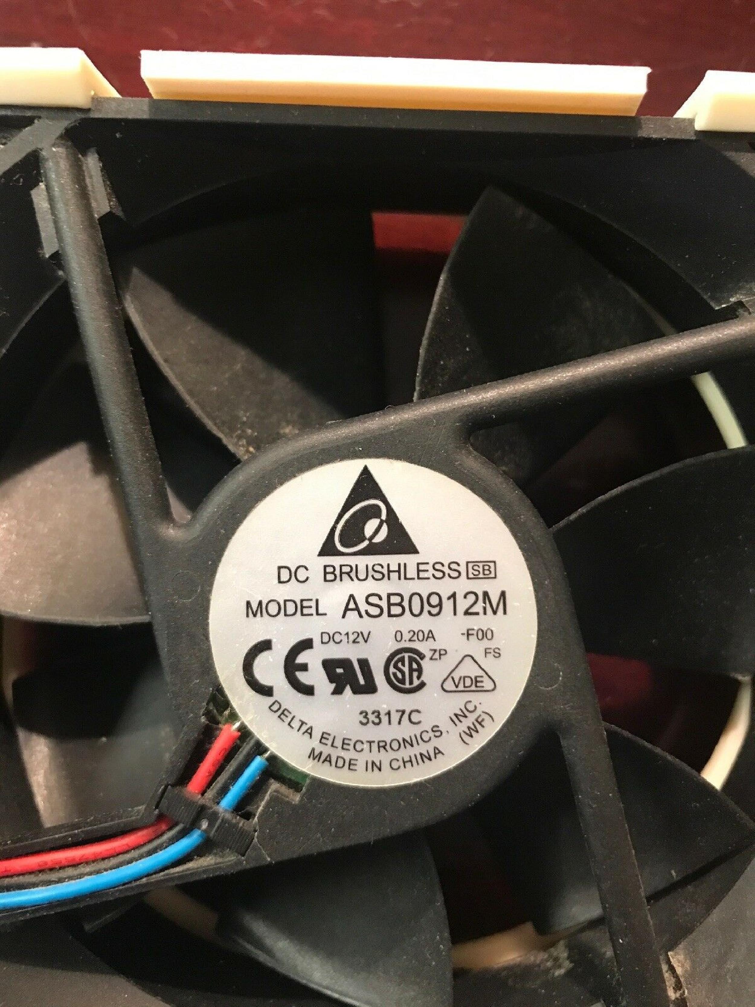 DELTA ELECTRONICS ASB0912M FAN DC 12V 92MM 3 5/8 INCHES BY 25MM 1 INCH TWO WIRE CONNECTOR 92X92X25MM NO 12VDC 2 5INCH CABLE WITH PIN