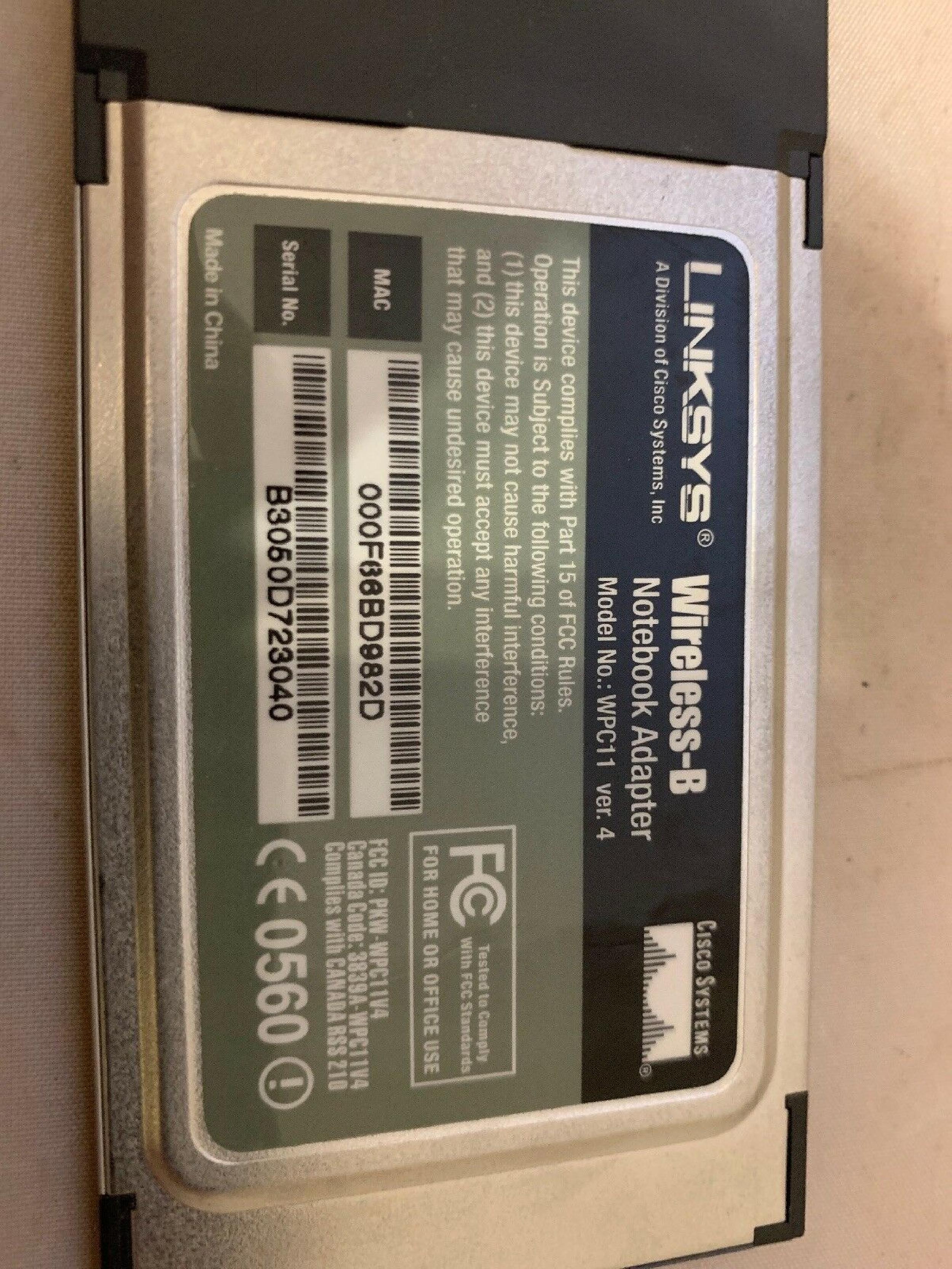 LINKSYS WPC11 PC CARD FOR WIRELESS ROUTER