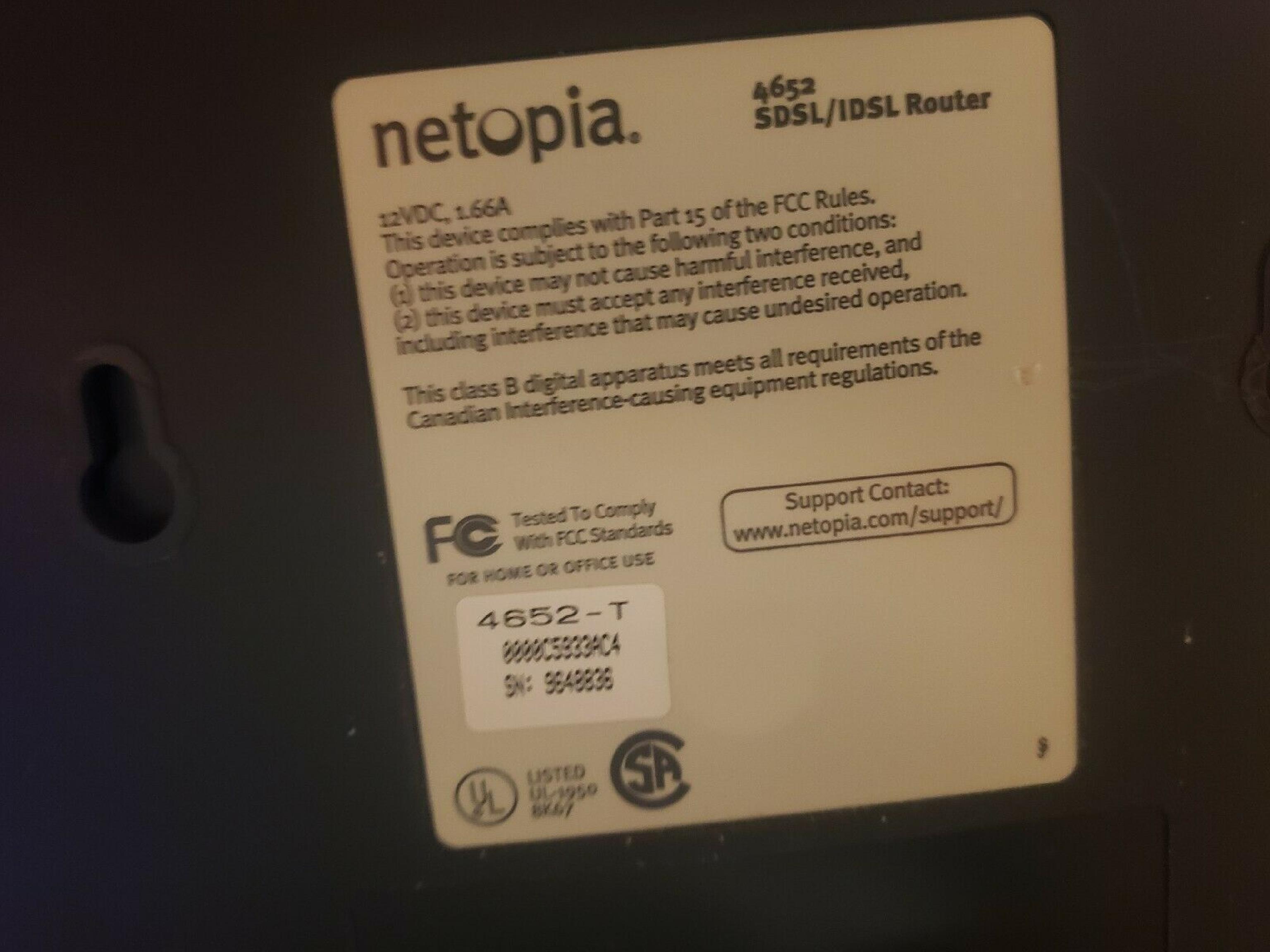 NETOPIA 4652-T SDSL/IDSL ROUTER