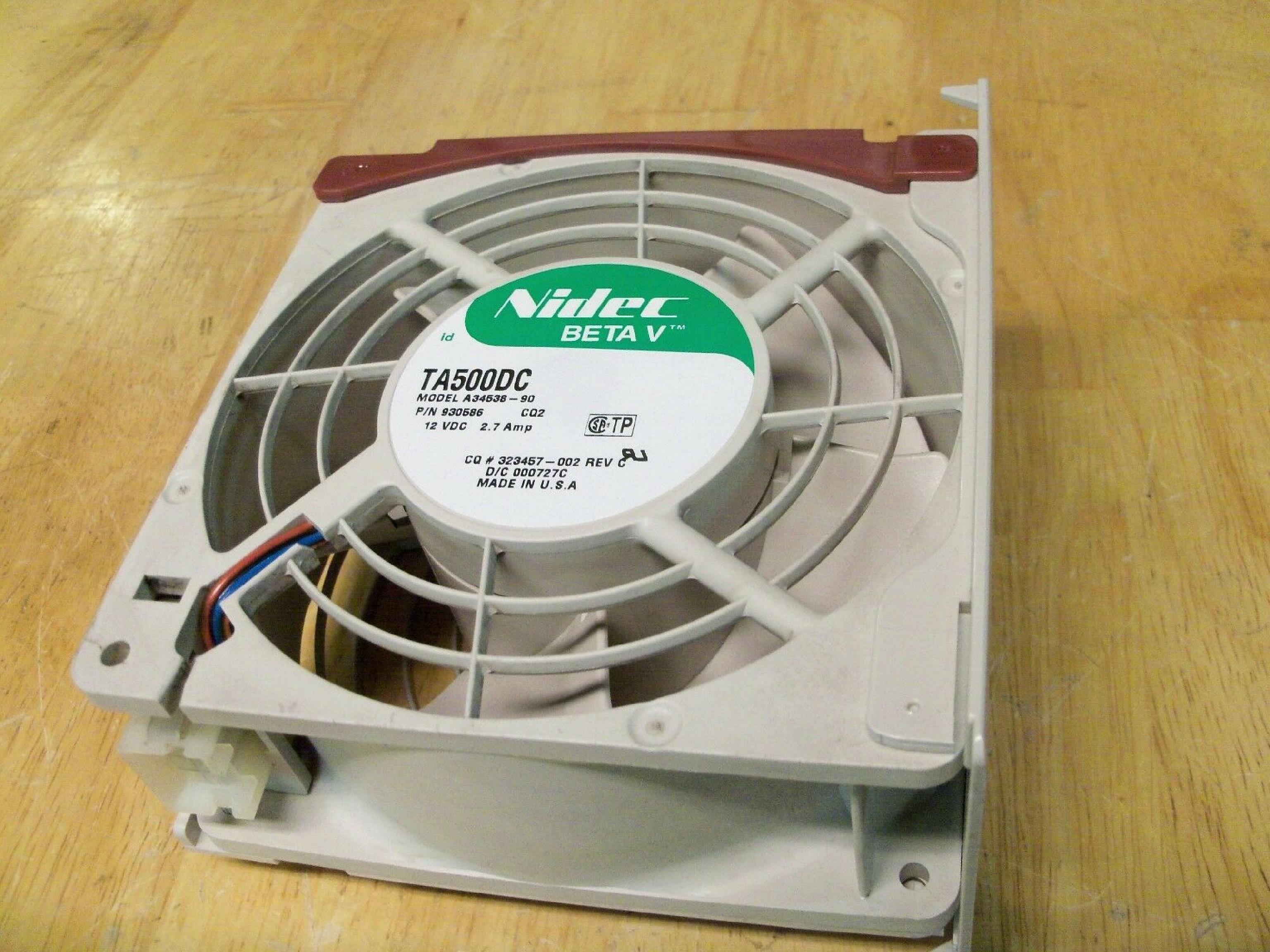 NIDEC / COMPAQ / HEWLETT PACKARD / HP TA500DC 48 VOLT DC FAN 127MM 38MM THICK BETA V 3 WIRE 12VDC 6PIN CONNECTOR 2.7A X 50MM 6 WIRES PIN 12VOLT 2.7AMP PROLIANT ML570 ML530 CASE HOT PLUG 132X132X64MM