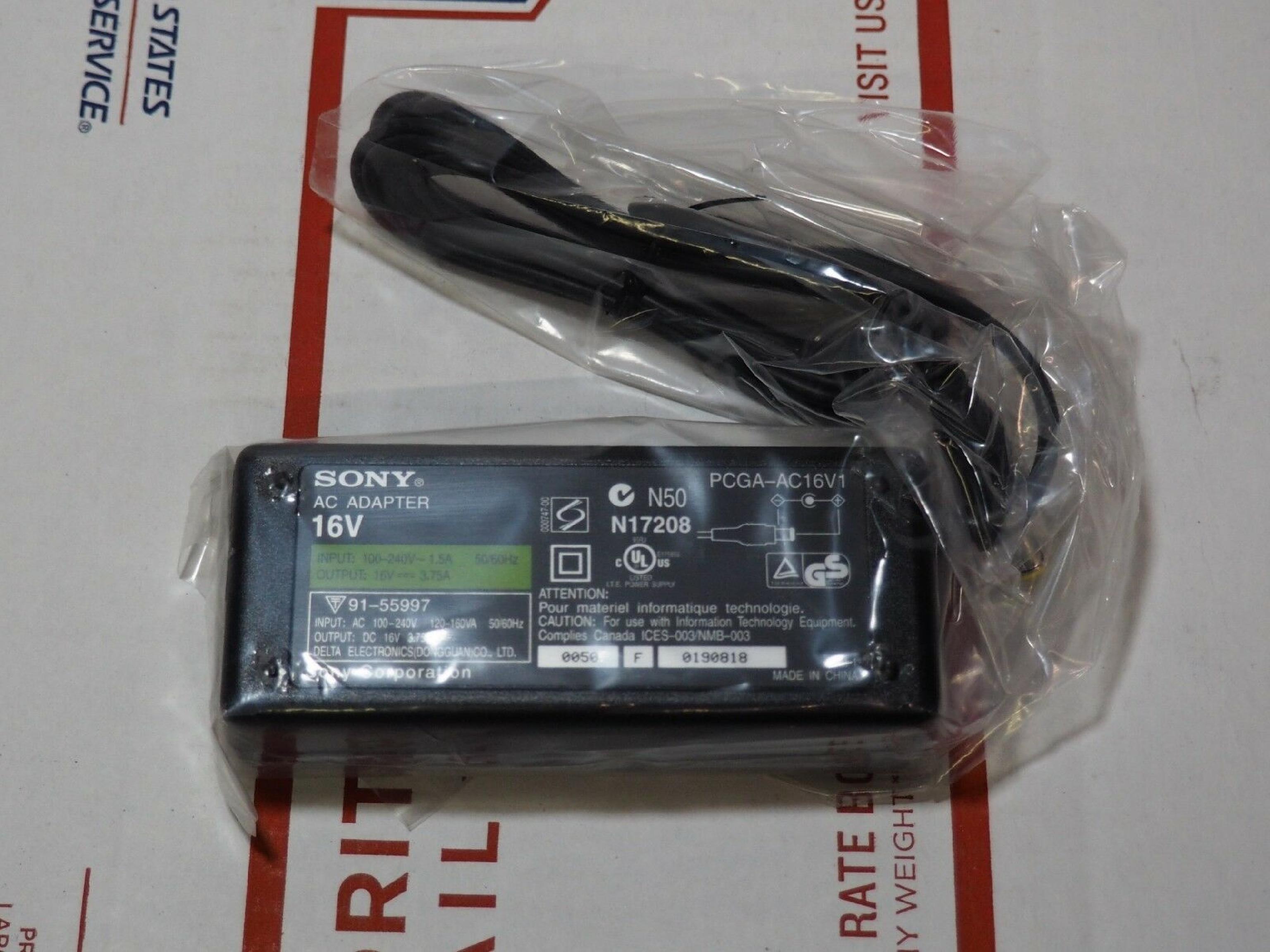 SONY PCGA-AC16V1 AC ADAPTER 16VDC 3.75A, 6FT CABLE, BARREL CONNECTOR WITH SPIKE, OD: 6MM, ID:4.2MM, DESKTOP STYLE