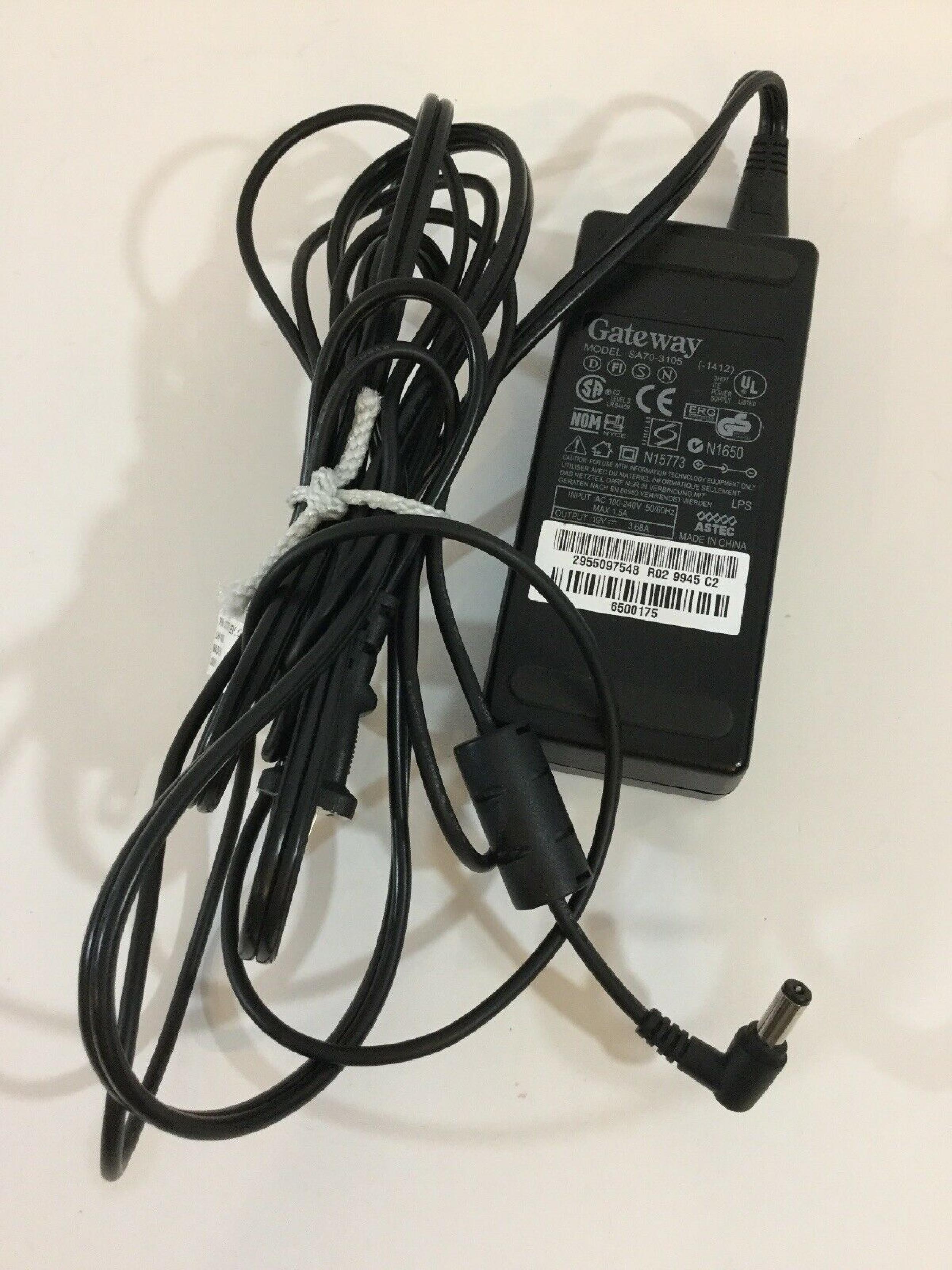 GATEWAY 2000 SA70-3105 AC ADAPTER 19VDC 3.68A, 6FT CABLE WITH BARREL CONNECTOR, OD:5.4MM, ID:2.0MM, DESKTOP STYLE, NEGATIVE OUTSIDE POLE
