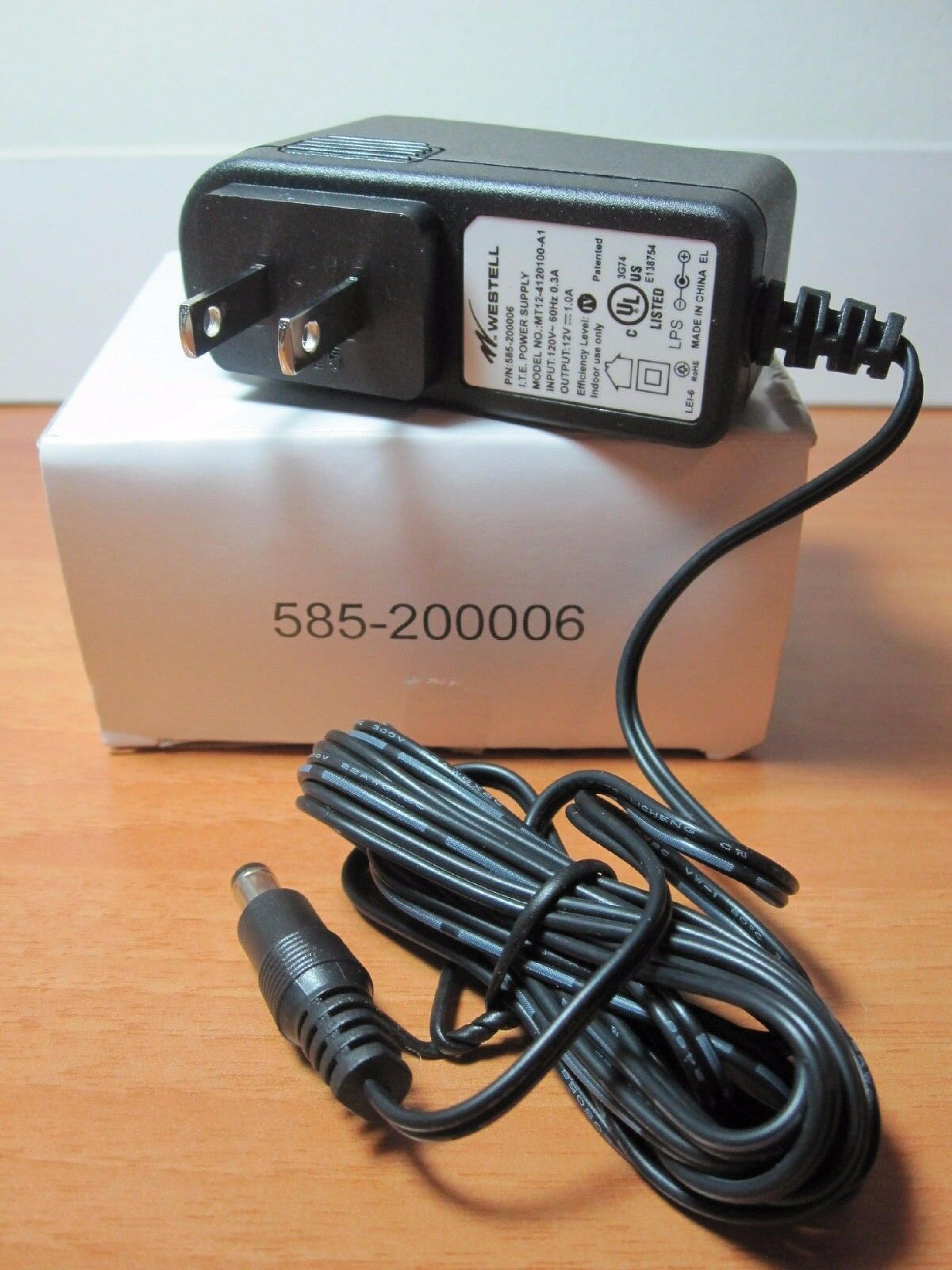 WESTELL 585-200006 AC ADAPTER 12VDC 1.0A, 6FT WITH BARREL CONNECTOR, OD:5.5MM, ID:2.6MM, WALL STYLE, NEGATIVE OUTSIDE POLE