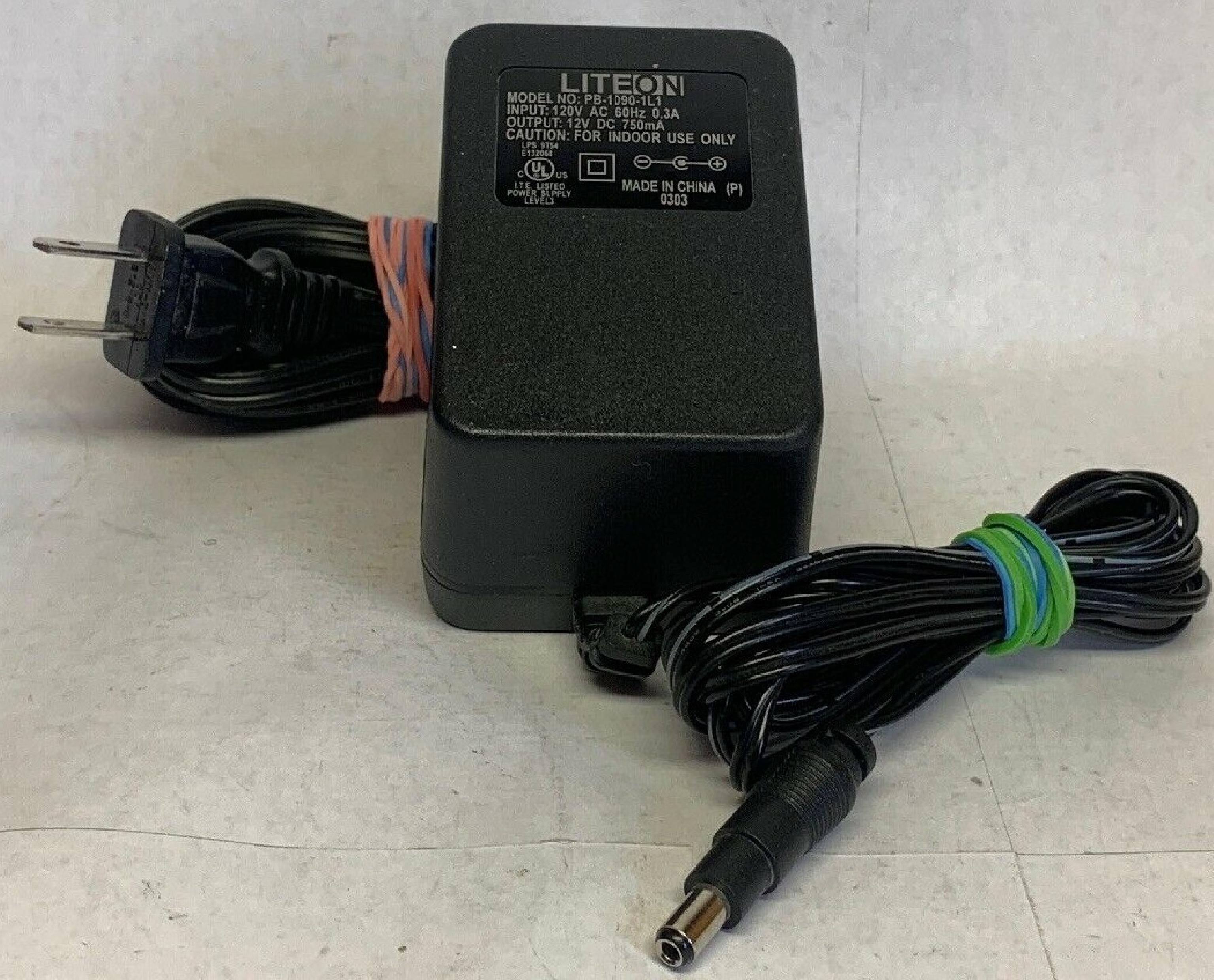 LITEON PB-1090-1L1 AC ADAPTER 12VDC 750MA, 6FT CABLE WITH BARREL CONNECTOR, OD:5.3MM, ID:2.4MM, DESKTOP STYLE, NEGATIVE OUTSIDE POLE