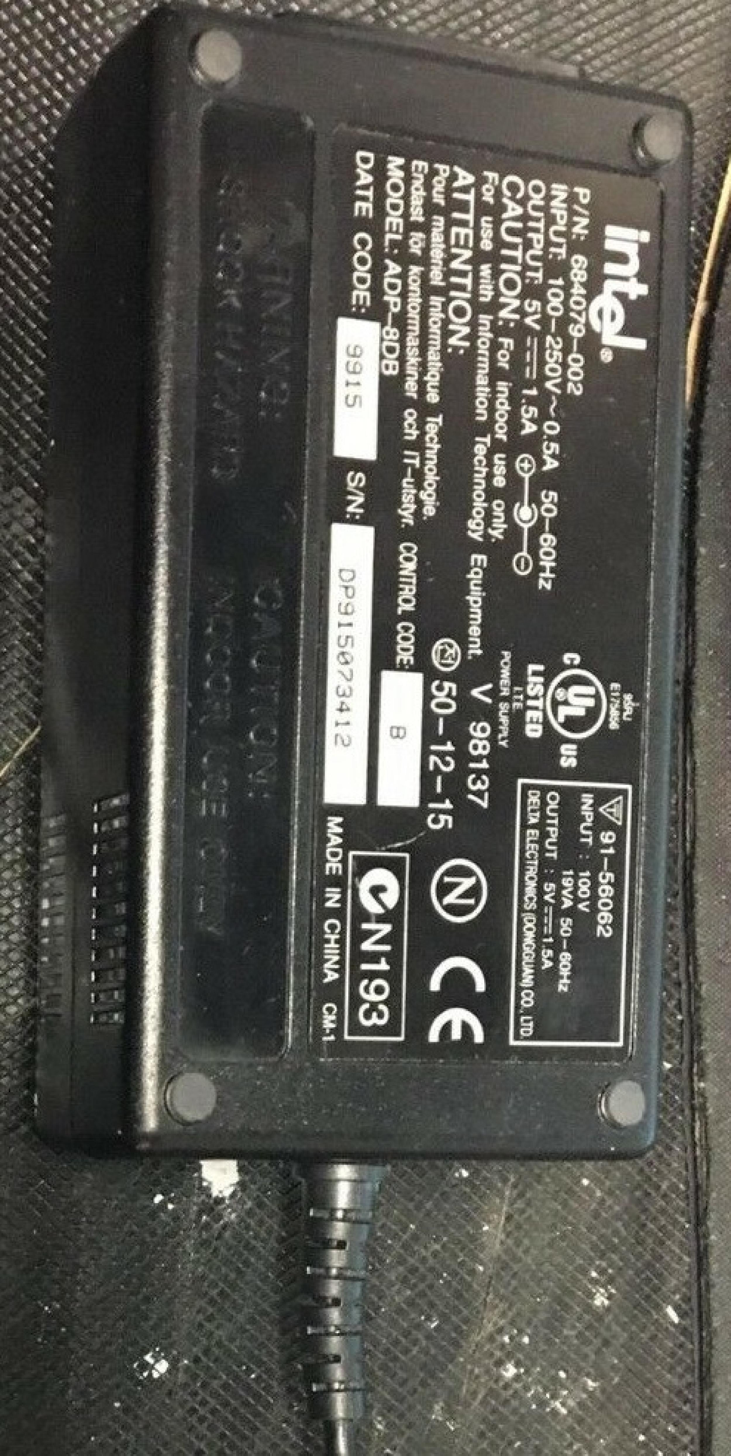 INTEL 684079-002 AC ADAPTER 5VDC 1.5A , 6FT CABLE WITH BARREL WITH SPIKE CONNECTOR, OD:5.0MM, ID:3.4MM, DESKTOP STYLE, NEGATIVE OUTSIDE POLE