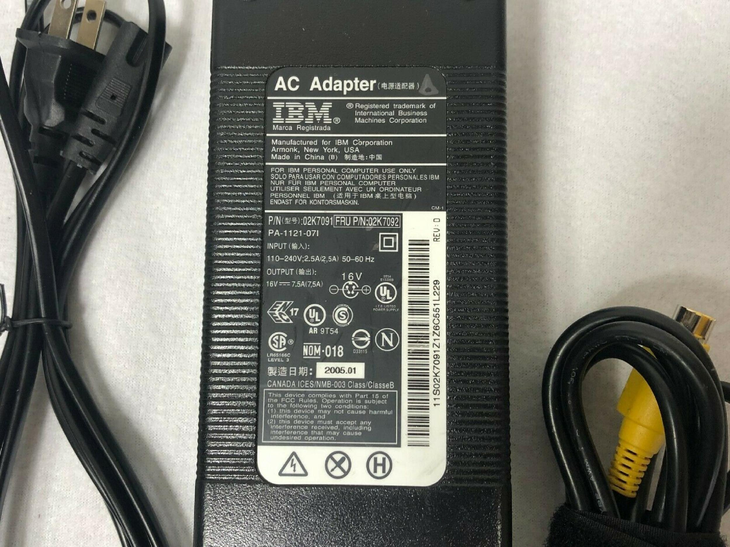 IBM PA-1121-071 AC ADAPTER 16VDC 7.5A, 6FT CABLE WITH 4 PIN DIN CONNECTOR, DESKTOP STYLE FEMALE