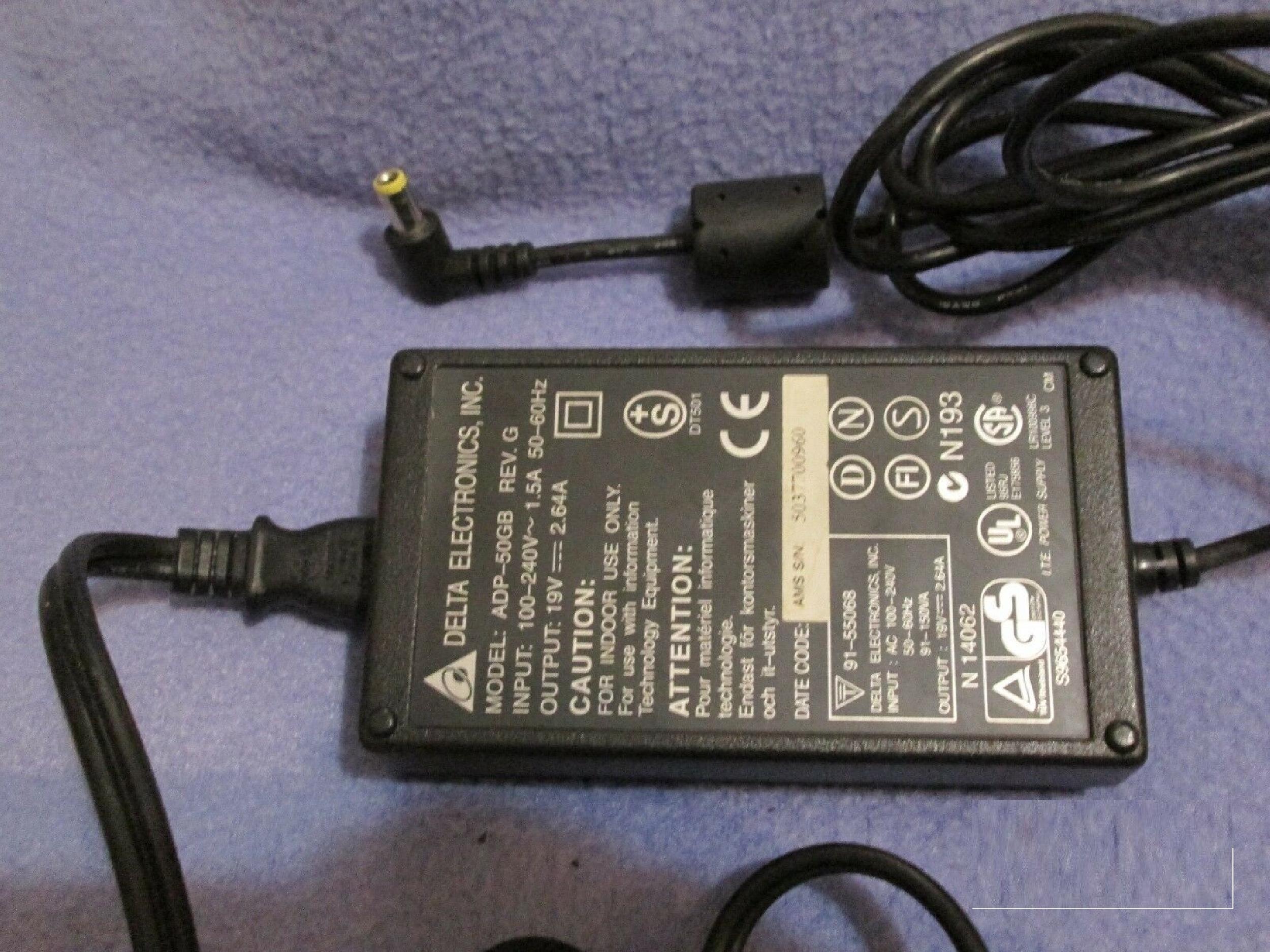 DELTA ELECTRONICS INC ADP-50GB AC ADAPTER 19VDC 2.64A, 6FT CABLE WITH BARREL CONNECTOR, OD:5.5MM, ID:2.4MM, DESKTOP STYLE