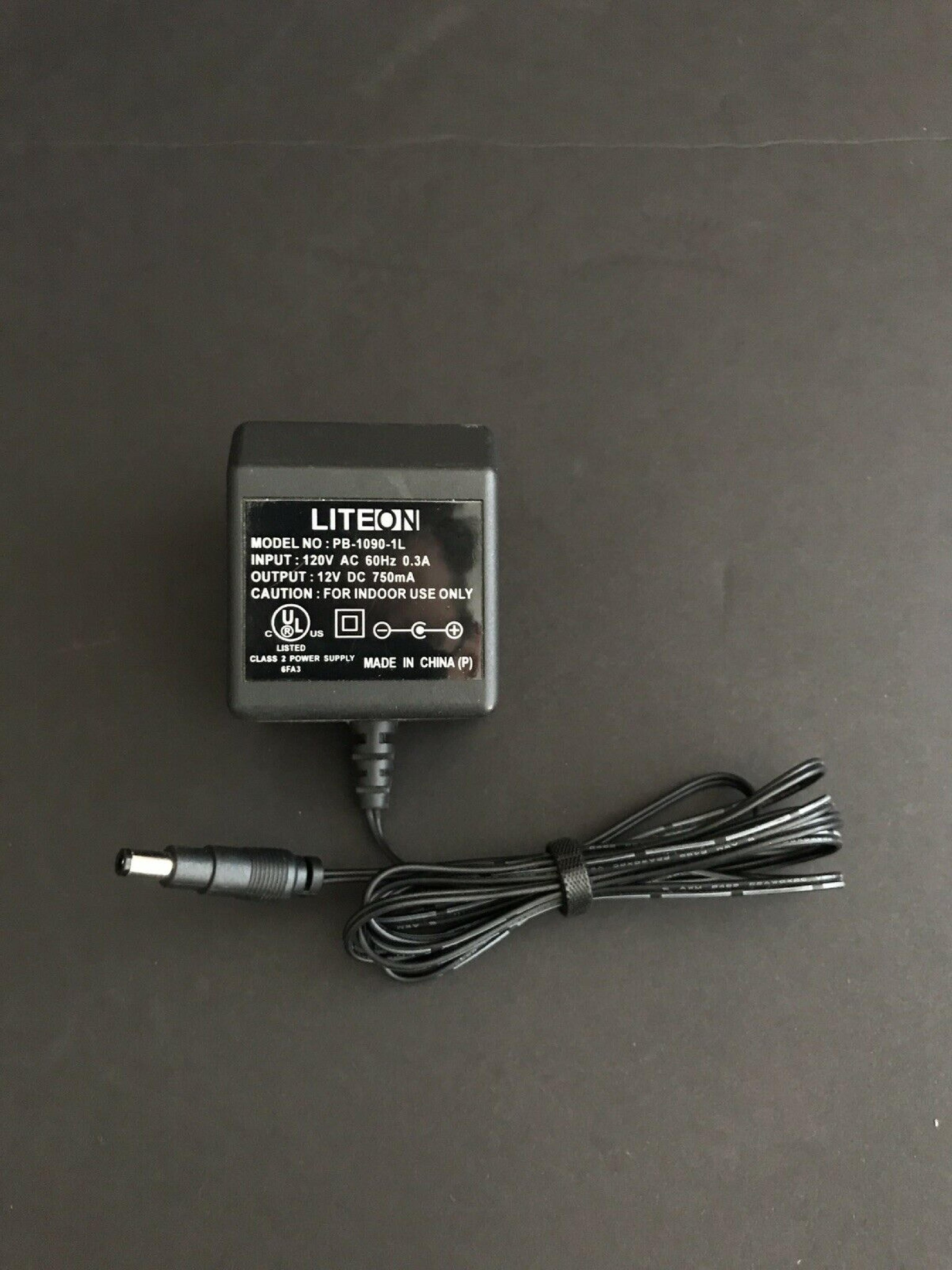 LITEON PB-1090-1L AC ADAPTER 12VDC 750MA, 6FT CABLE WITH BARREL CONNECTOR, OD:5.5MM, ID:2.35MM,WALL STYLE, NEGATIVE OUTSIDE POLE