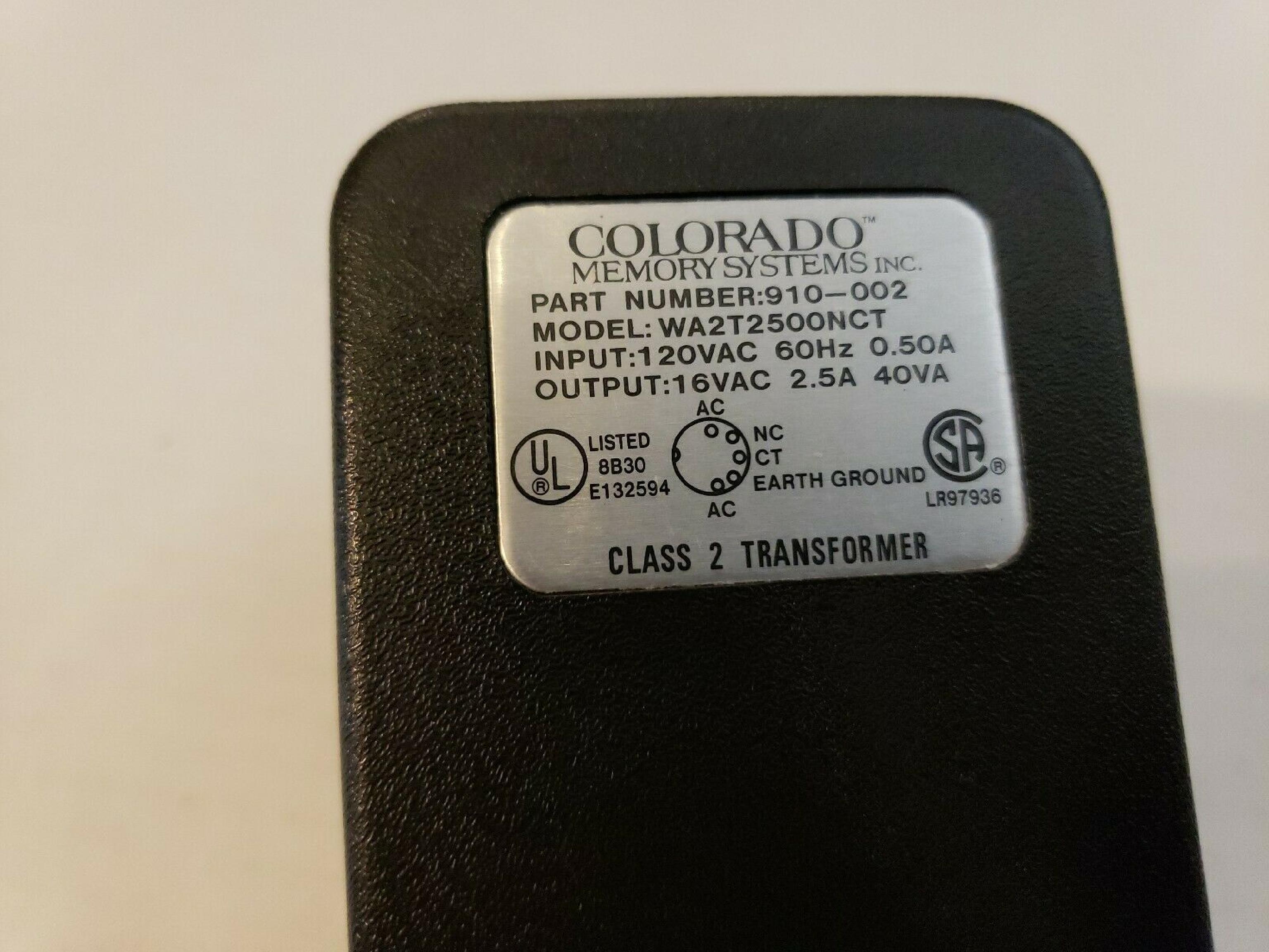 COLORADO MEMORY SYSTEMS / CMS / HP / HEWLETT PACKARD 910-002 AC ADAPTER, 16VAC 2.5A , 6FT CABLE WITH 5PIN DIN CONNECTOR, WALL MOUNT STYLE