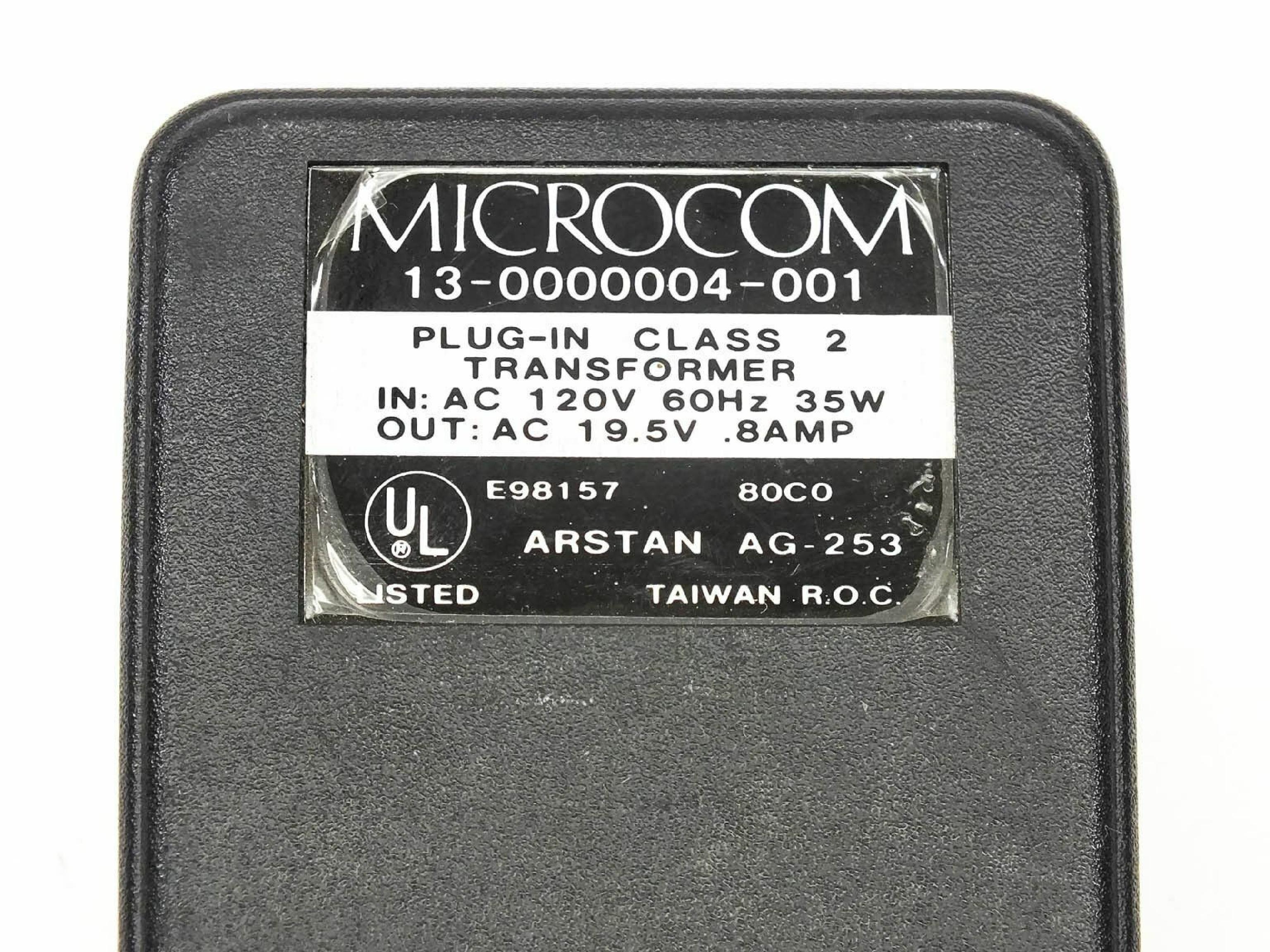 MICROCOM 13-0000004-001 AC ADAPTER 19.5VAC .8A, 6FT CABLE WITH 6 PIN DIN CONNECTOR, WALL STYLE