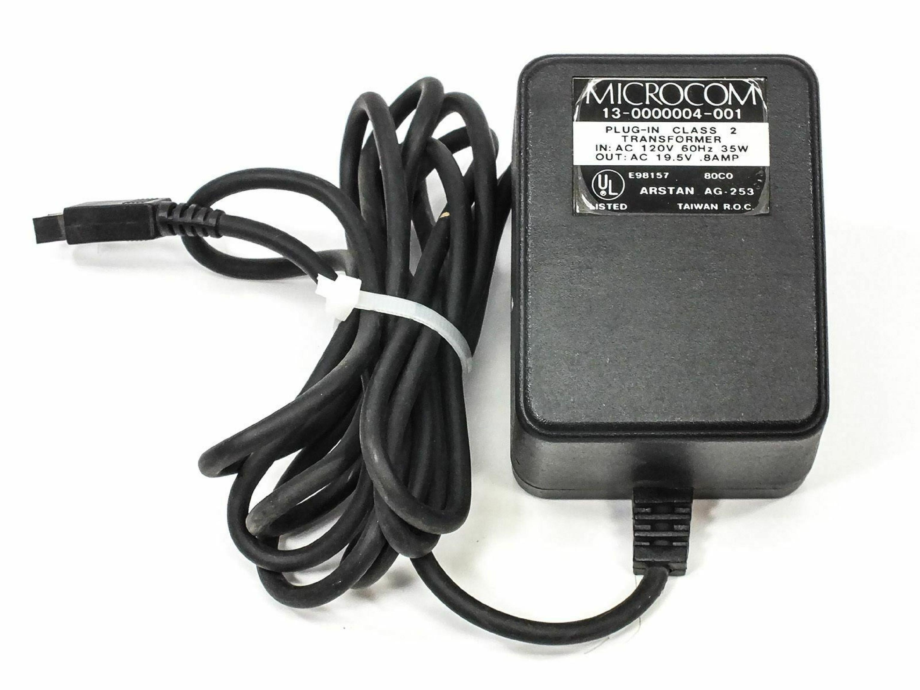 MICROCOM 13-0000004-001 AC ADAPTER 19.5VAC .8A, 6FT CABLE WITH 6 PIN DIN CONNECTOR, WALL STYLE