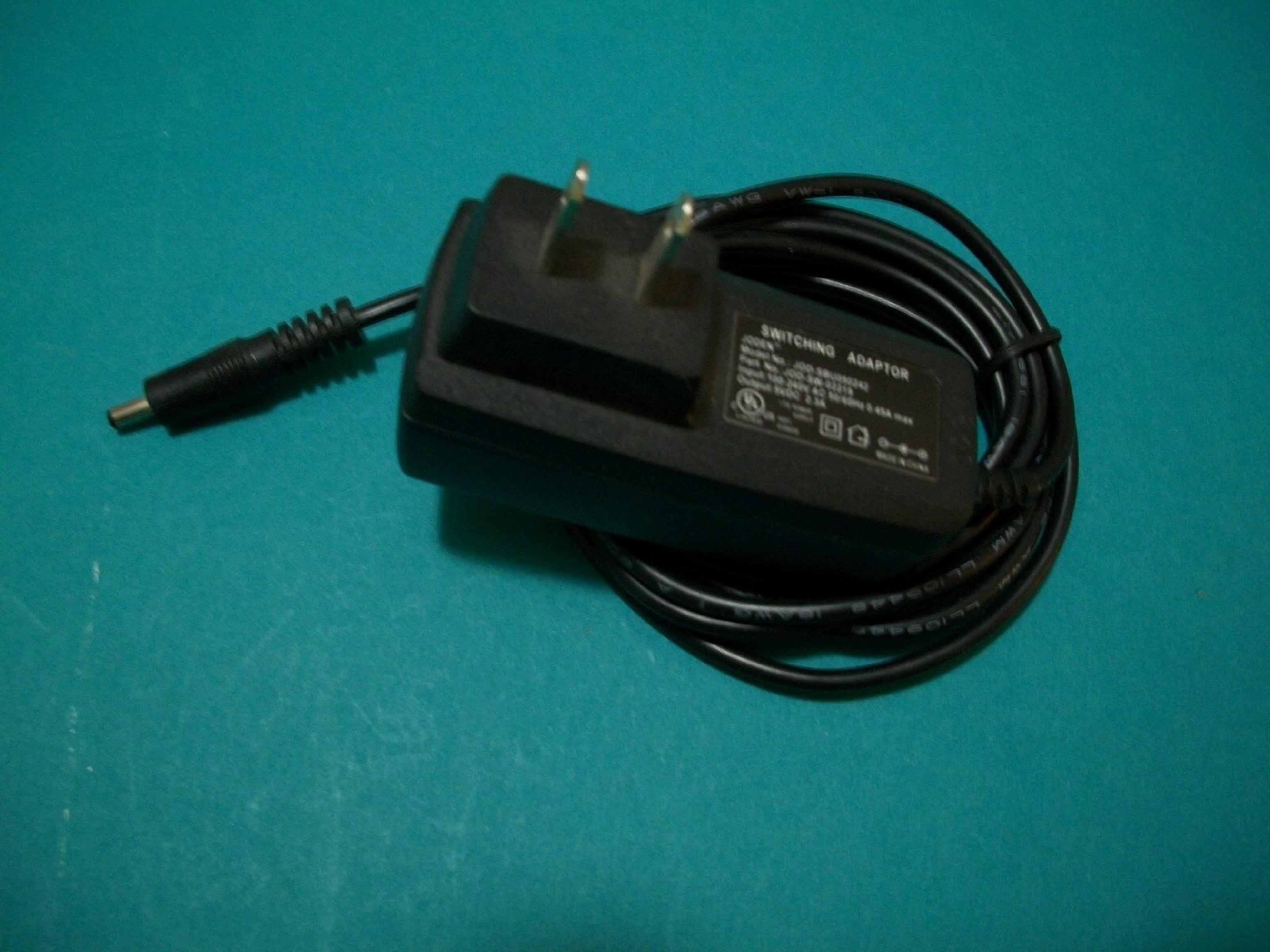 JODEN JOD-SBU050242 AC ADAPTER 5VDC 2.4A, 6FT CABLE WITH BARREL CONNECTOR, OD:3.5MM, ID:1.2MM, WALL STYLE, NEGATIVE OUTSIDE POLE