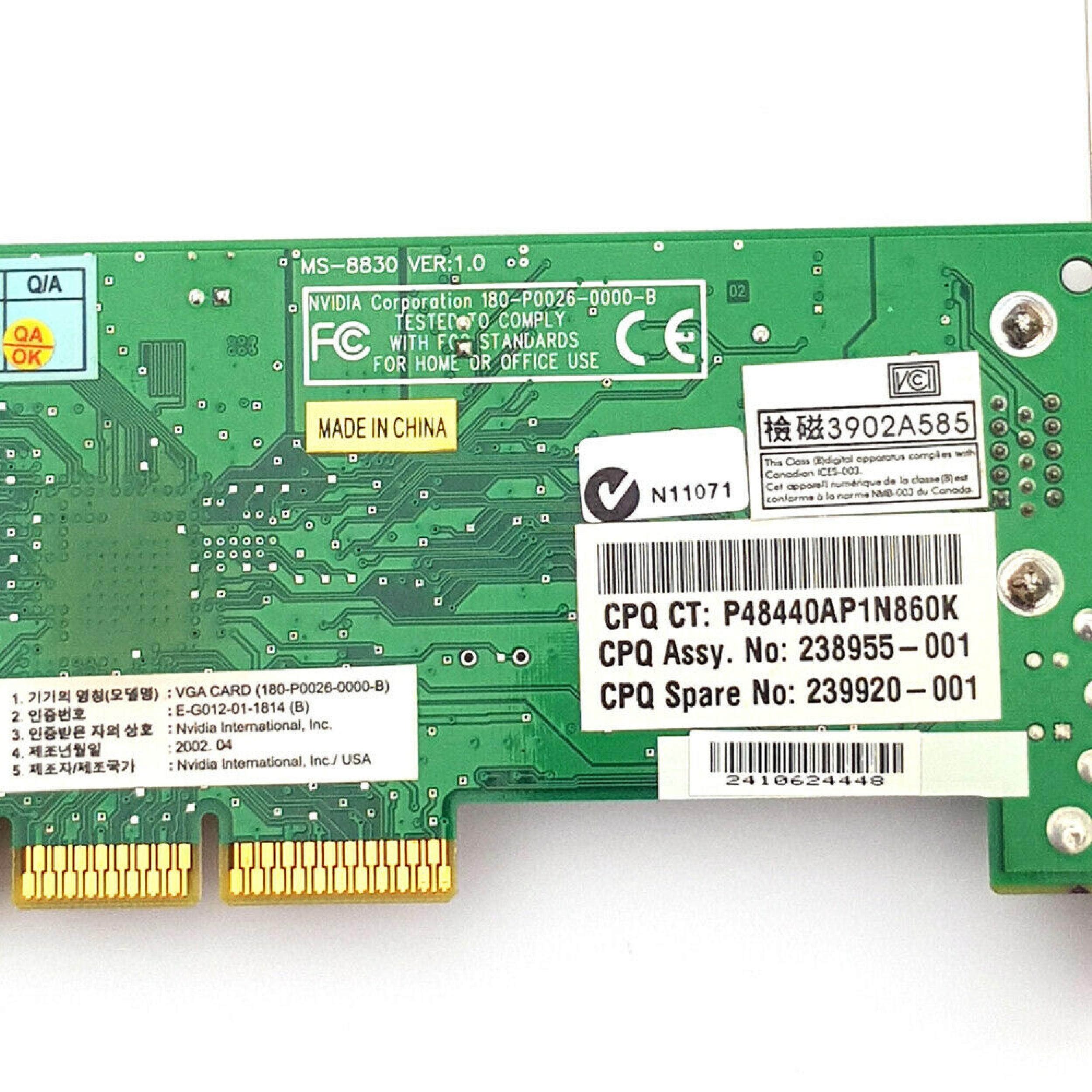 NVIDIA E-G012-01-1814 16MB AGP VIDEO CARD TNT2 VANTA COMPAQ WITH VGA PORT