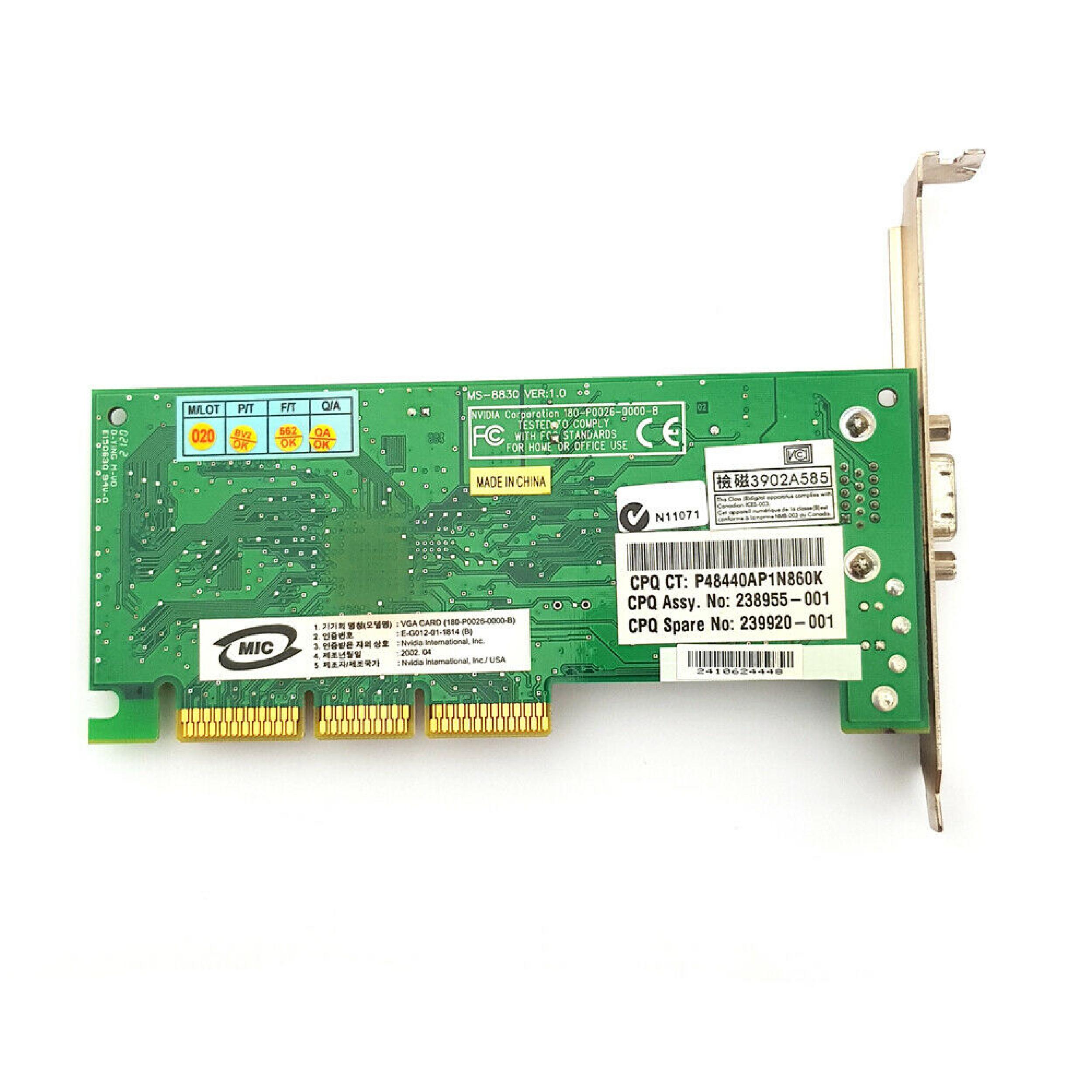 NVIDIA E-G012-01-1814 16MB AGP VIDEO CARD TNT2 VANTA COMPAQ WITH VGA PORT