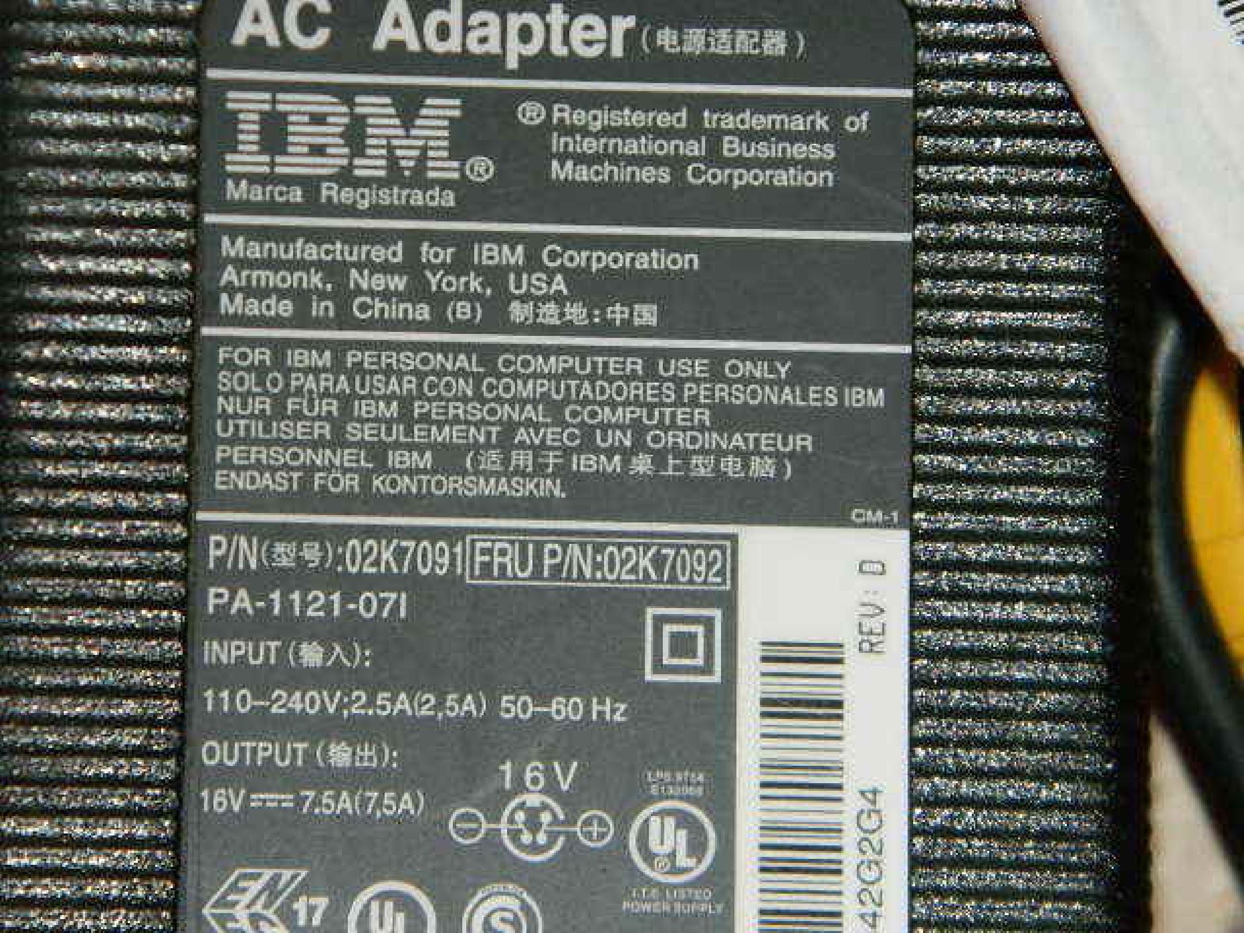 IBM PA-1121-07I 16V DC 7.5A AC ADAPTER FOR LENOVO WITH 4 PIN CONNECTOR