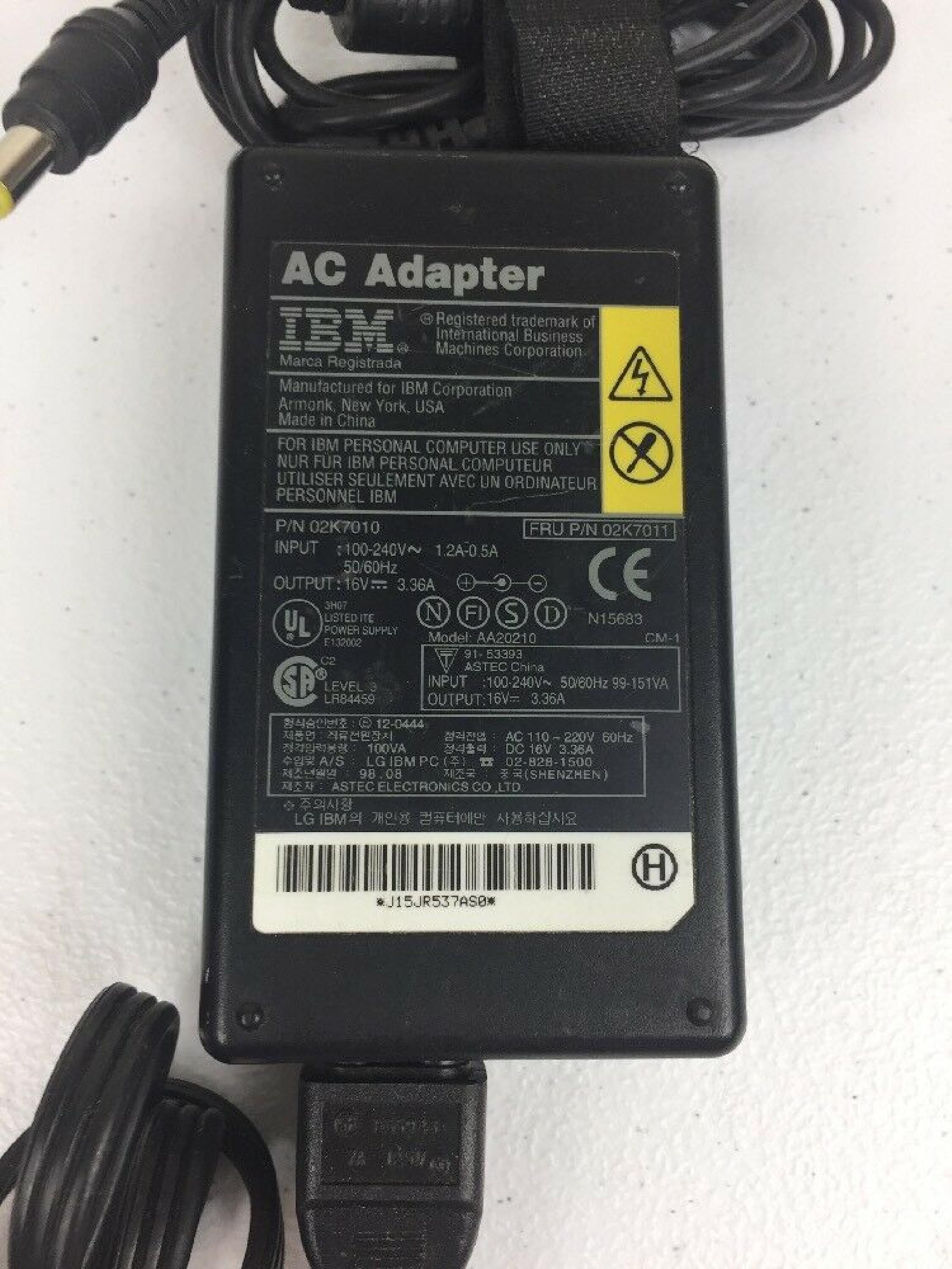 IBM AA20210 16V DC 3.36A AC ADAPTER WITH BARREL CONNECTOR