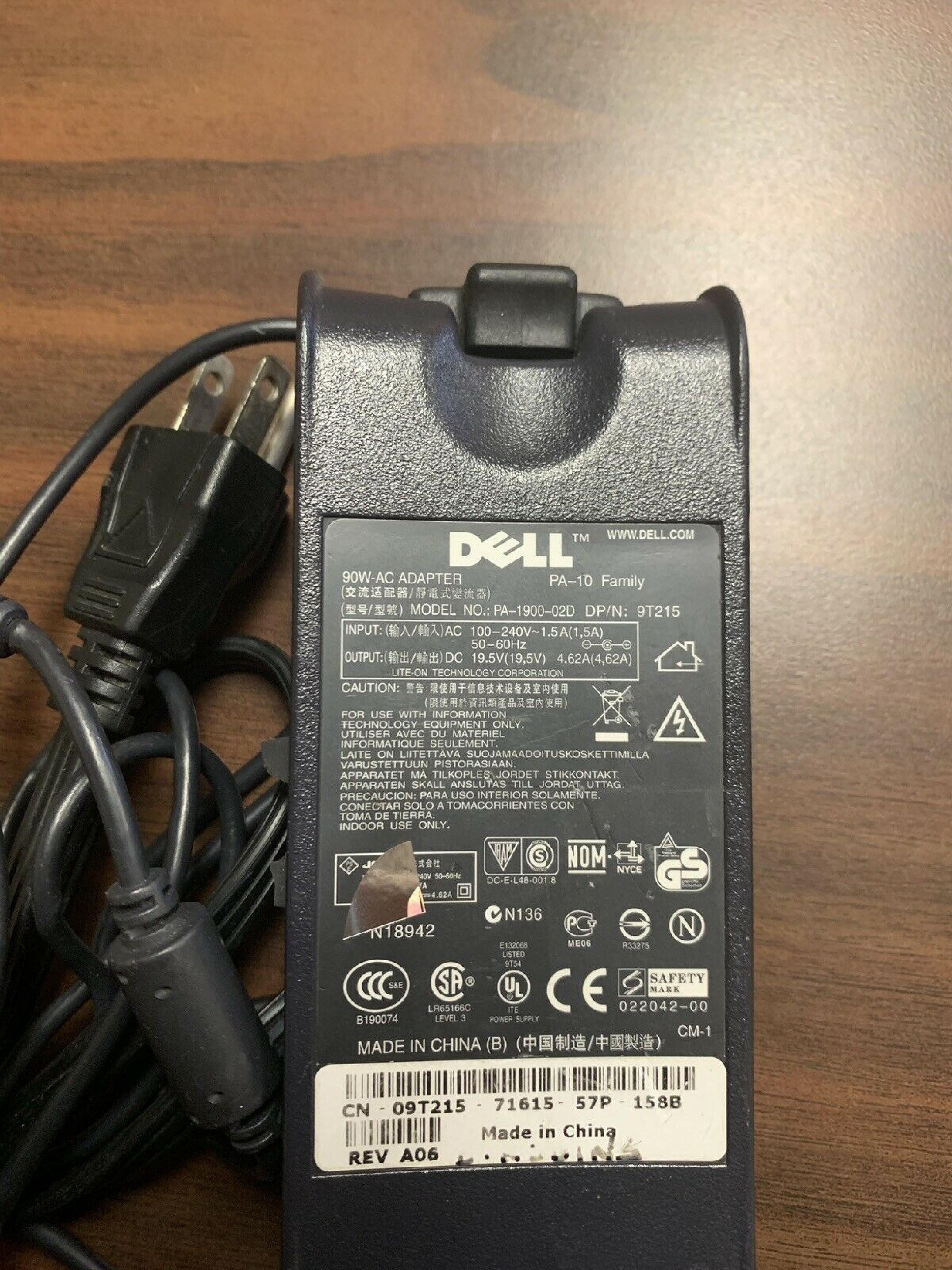 DELL 9T215 NO WALL PLUG INCLUDED 19.5V DC 4.62A AC ADAPTER WITH BARREL CONNECTOR