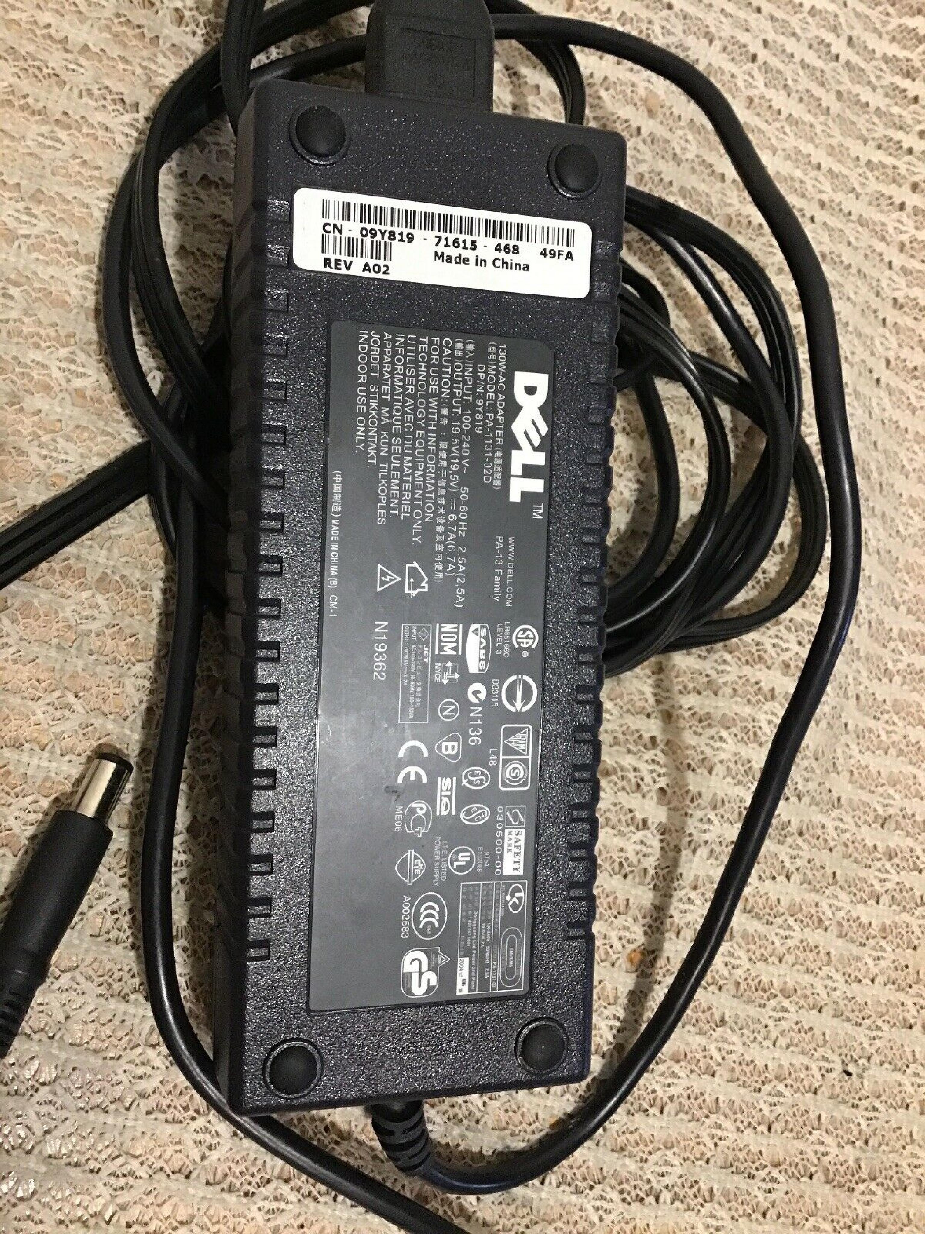 DELL 9Y819 NO WALL PLUG INCLUDED 19.5V DC 6.7A AC ADAPTER WITH BARREL CONNECTOR